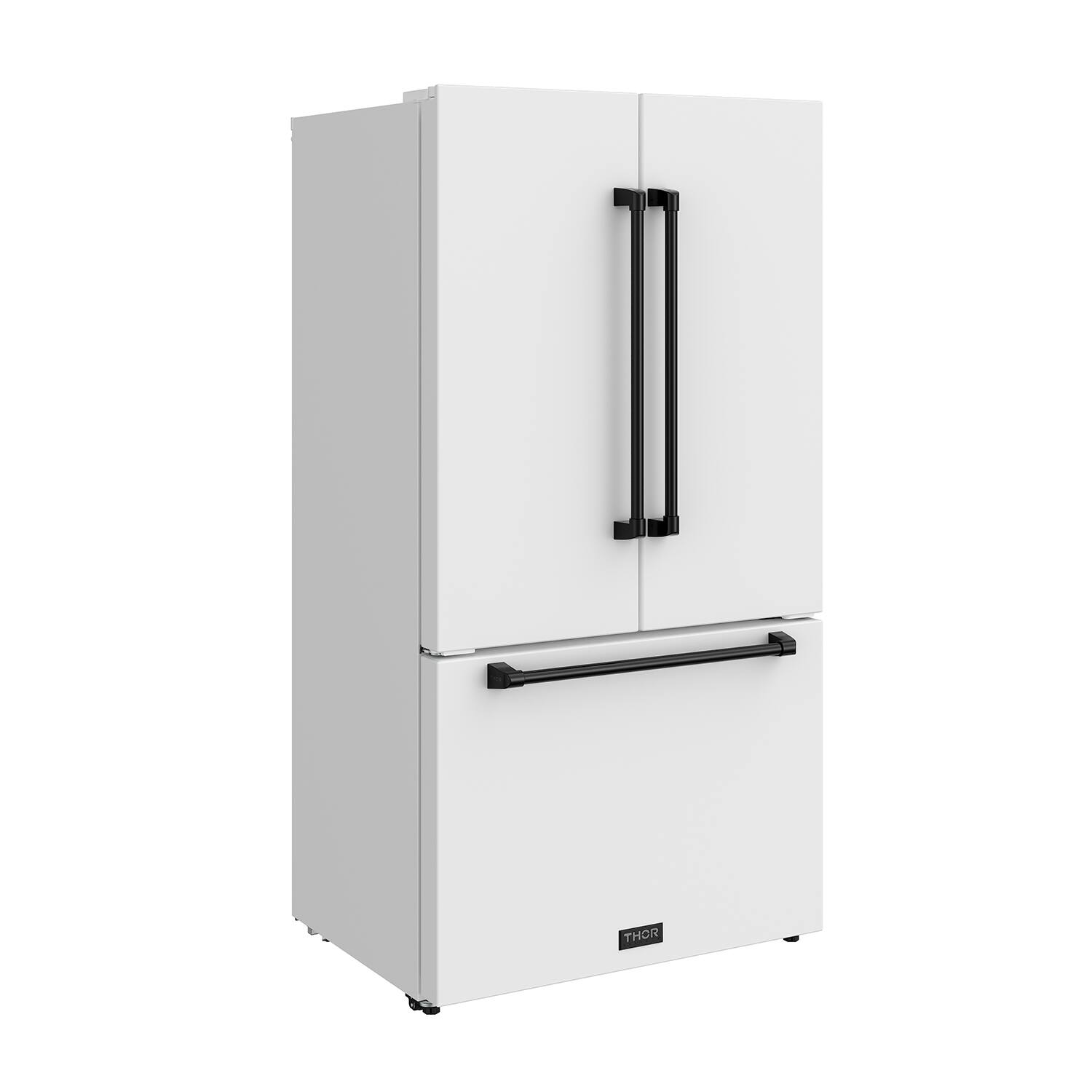Left. Thor Kitchen - 36 in. Wide Gordon Ramsay Series by Thor Kitchen 20.3 Cu. Ft. Counter Depth Refrigerator with Black Hardware - Matte White.