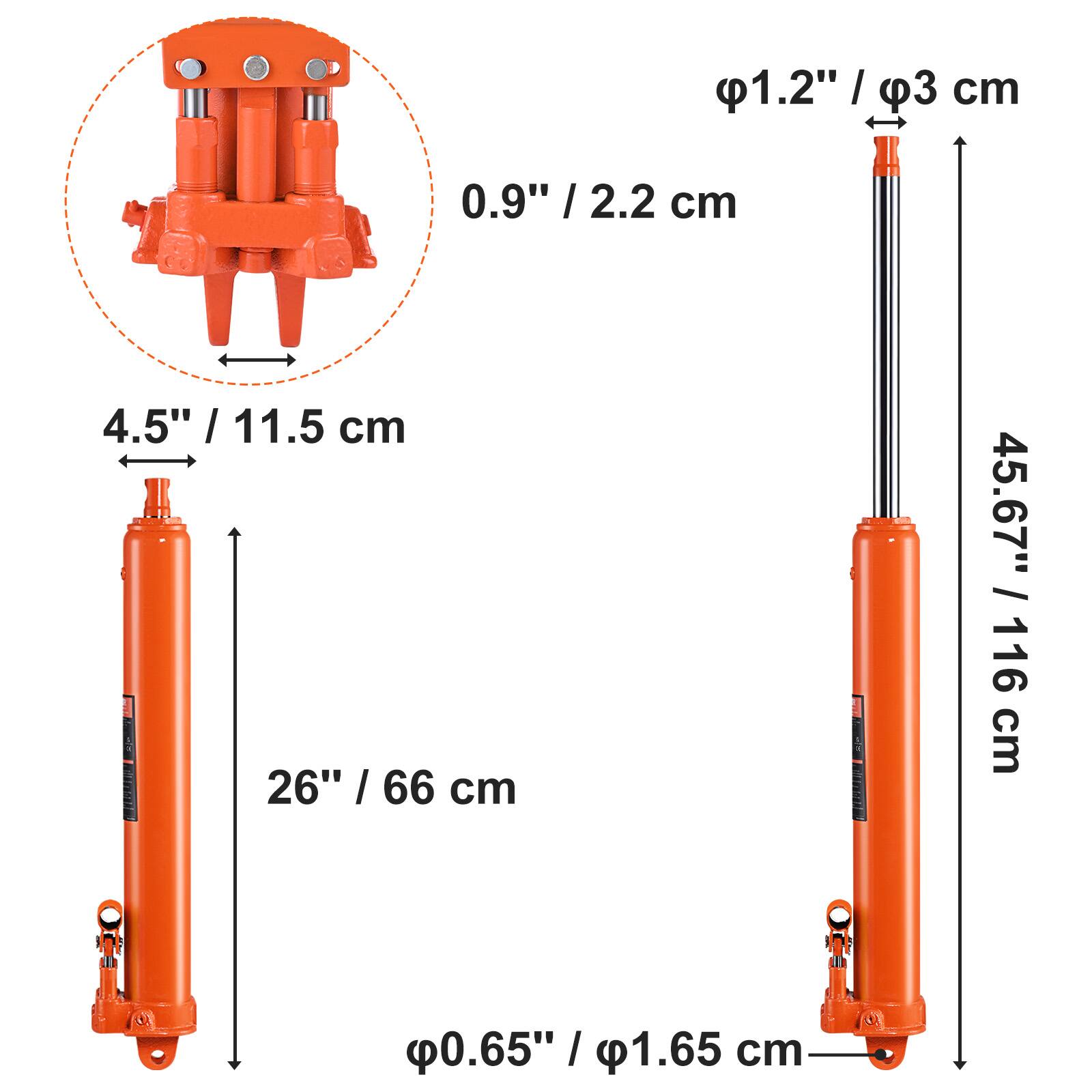 1.2" / 3 cm  
0.9" / 2.2 cm  
4.5" / 11.5 cm  
26" / 66 cm  
45.67" / 116 cm  
0.65" / 1.65 cm