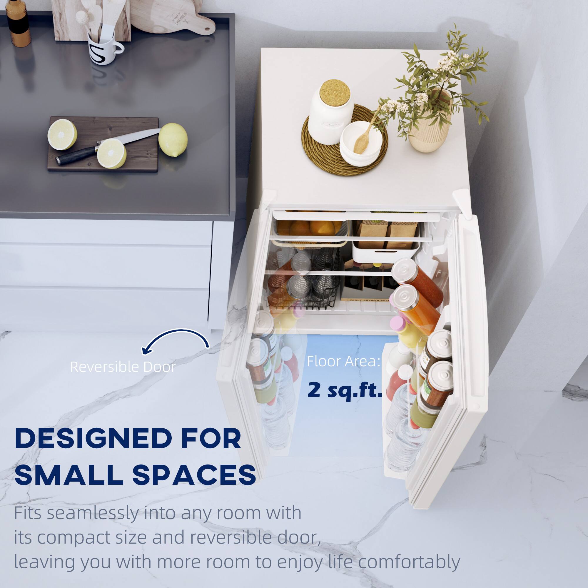 Reversible Door, Floor Area: 2 sq.ft., DESIGNED FOR SMALL SPACES, Fits seamlessly into any room with its compact size and reversible door, leaving you with more room to enjoy life comfortably