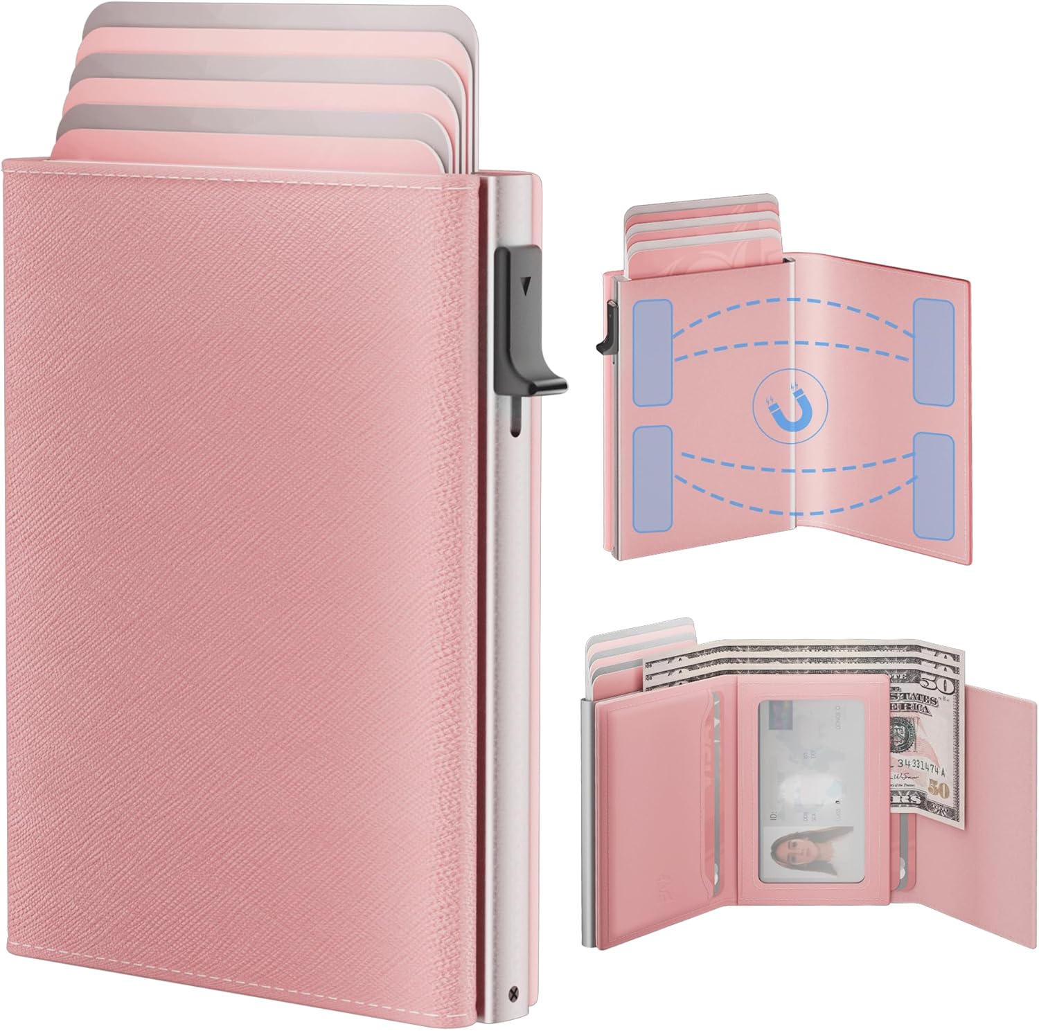 Vulpecula Spade - Wallet for Women - Slim Credit Card Holder, Pop Up Card Case, Top Grain Leather, RFID Blocking - Pink