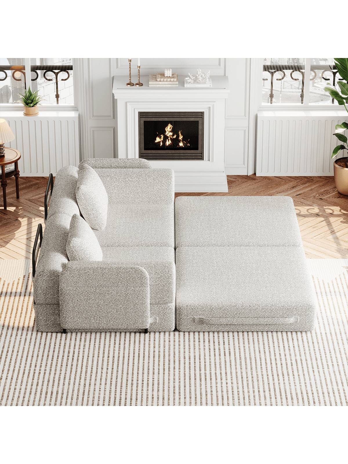 Alt View 4. Trinkets Crazed - Convertible Sofa Bed, 72.4"+ 72.4" Sectional Couch 4-Seater With Storage Pockets Modular Sleeper Couch - Beige.