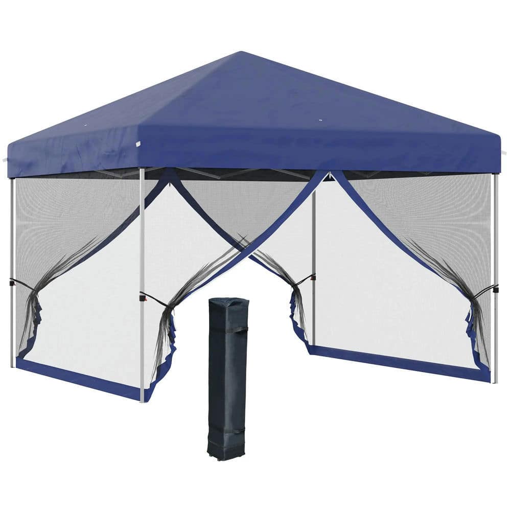 Spaco - 10'x10' Pop Up Canopy Tent, Adjustable Height,Wheeled Bag,Screen Room - Dark Blue