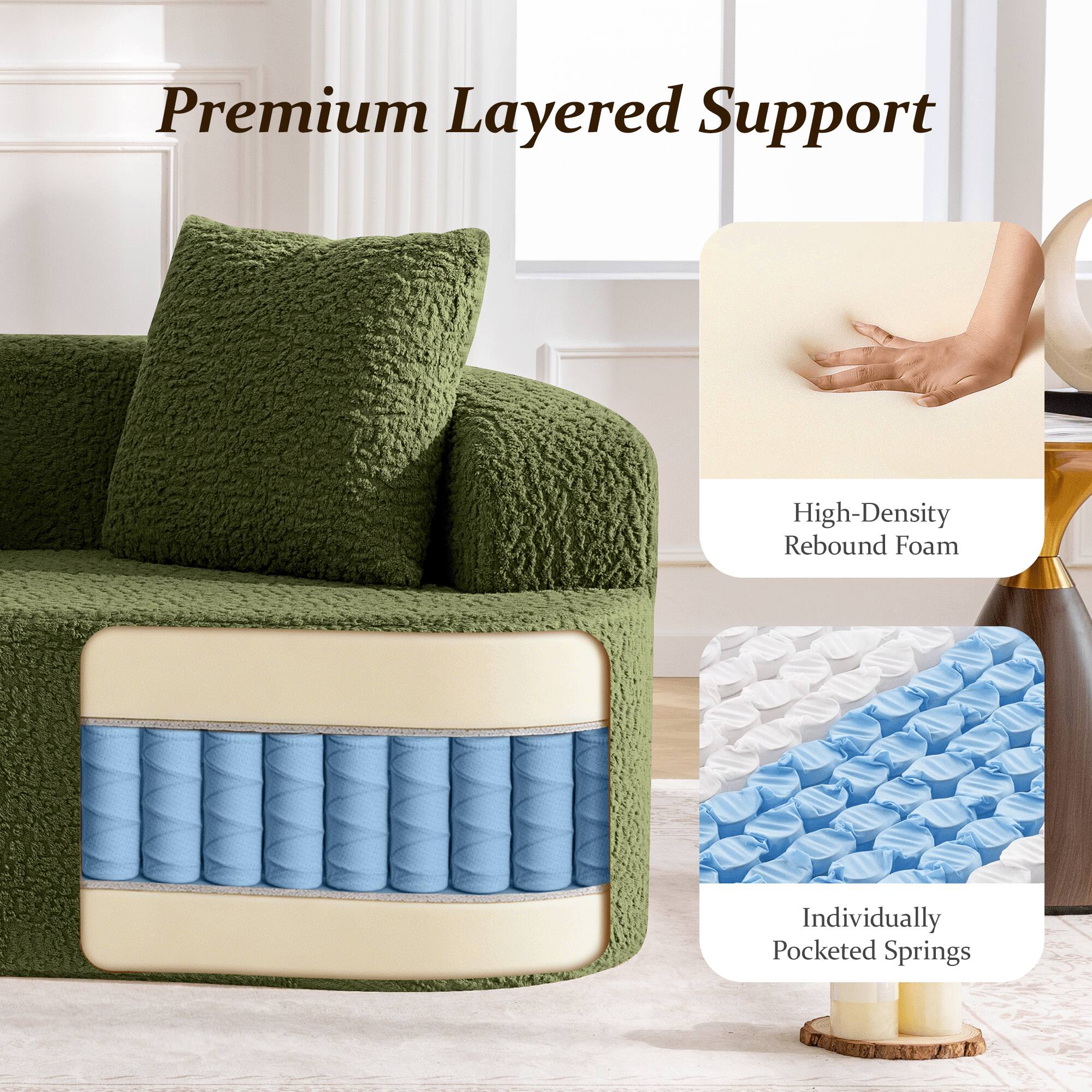 Premium Layered Support  
High-Density Rebound Foam  
Individually Pocketed Springs