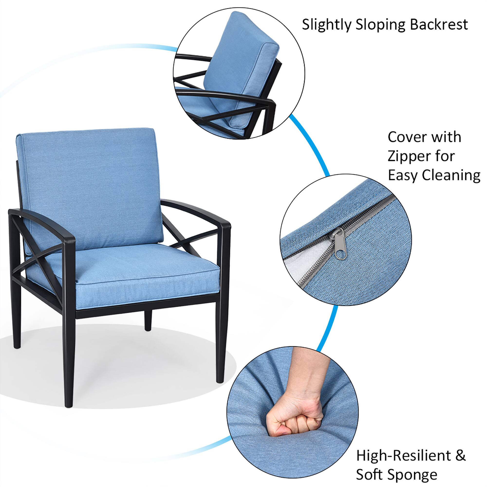 Slightly Sloping Backrest, Cover with Zipper for Easy Cleaning, High-Resilient & Soft Sponge