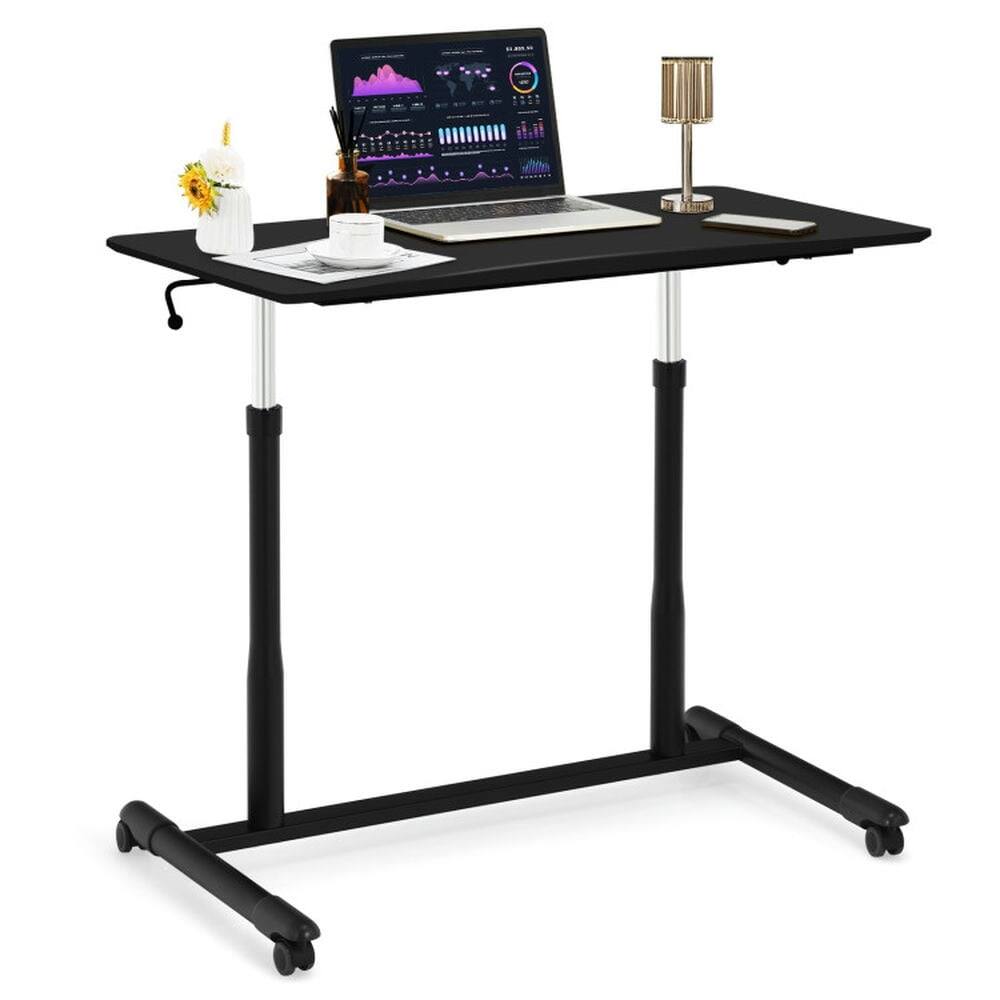 Angle. Pefilos - Height Adjustable Computer Desk Sit to Stand Rolling Notebook Table -Black, Office Furniture, Desk - Black.