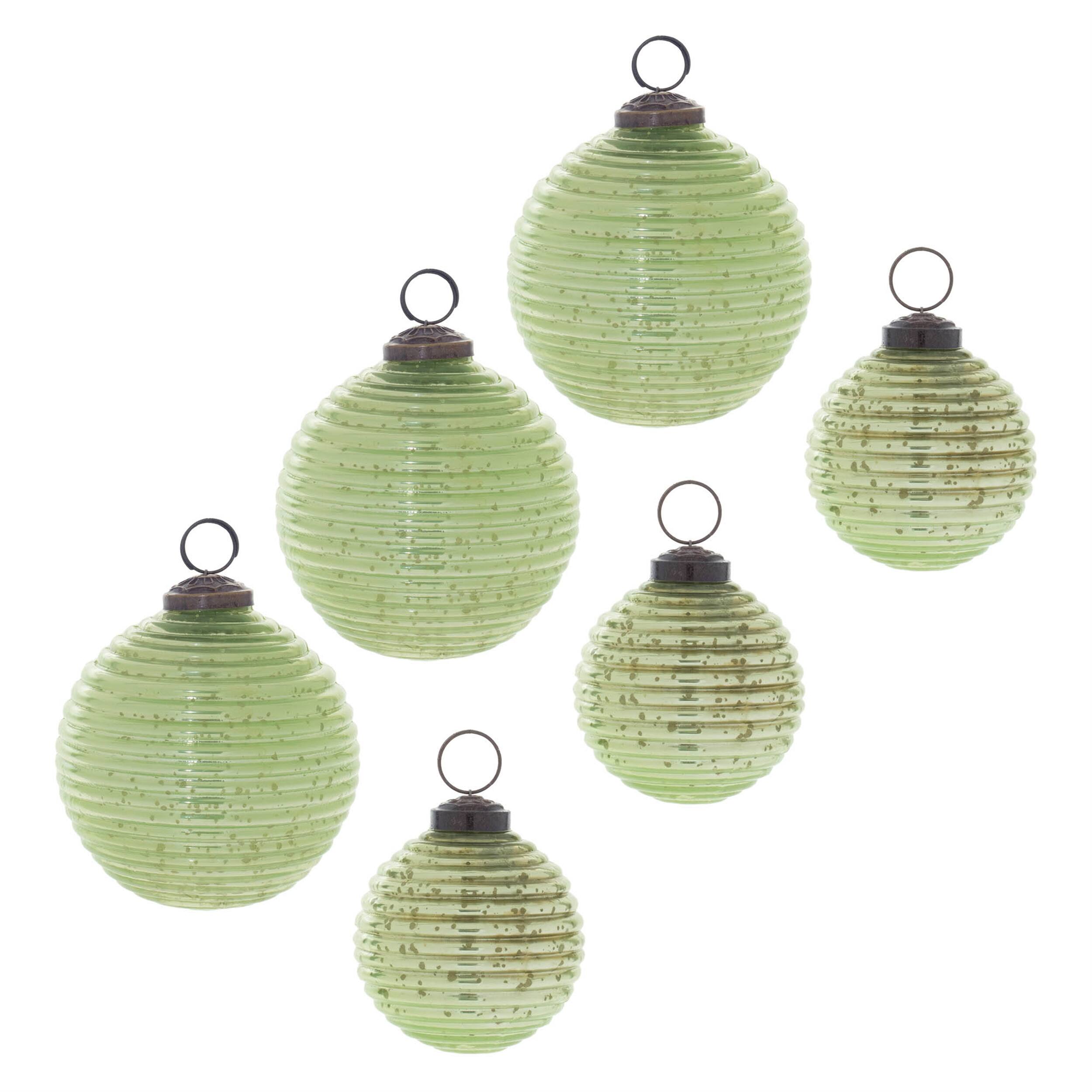 Back. BreeBe - Ribbed Mercury Glass Ball Ornament (Set of 6) - Brown.