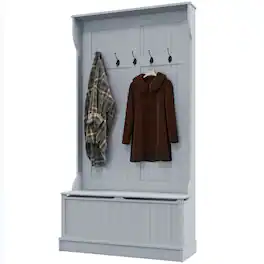 Homcom - Entryway Bench with Coat Rack, Hall Tree with Bench and Shoe Storage - Gray