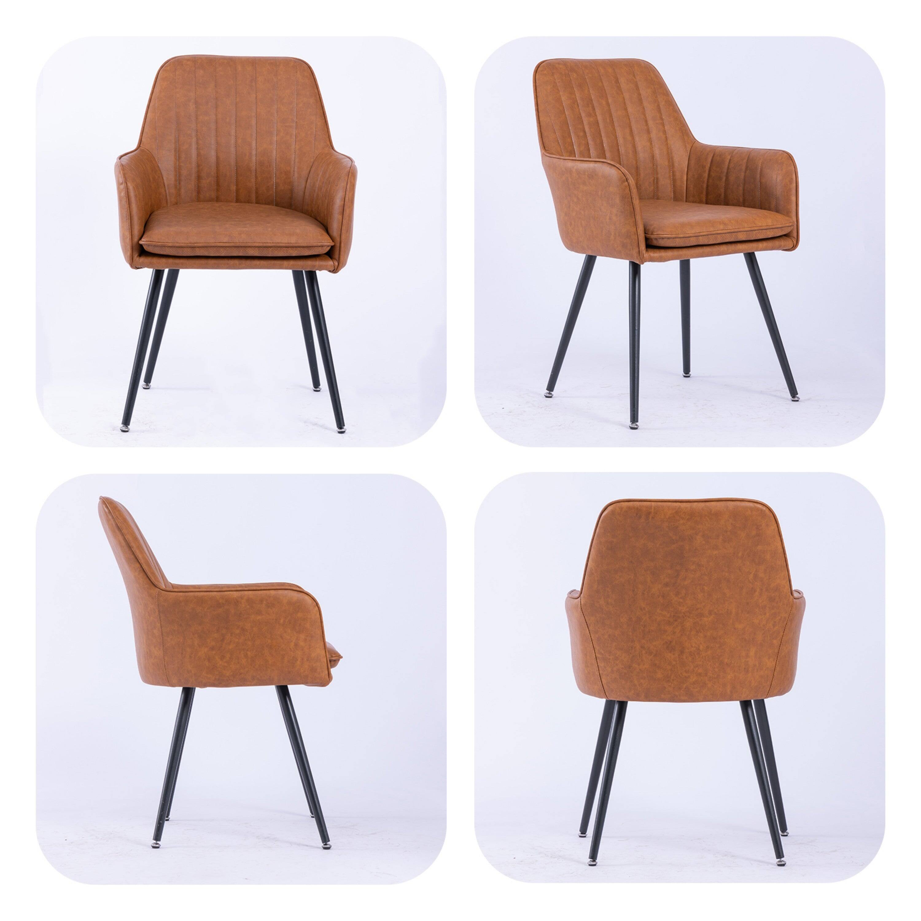 Alt View 5. Boyel Living - Velvet & Faux Leather Mid-Back Dining Chairs with Gold Plated Legs (Set of 2) Brown - Brown.