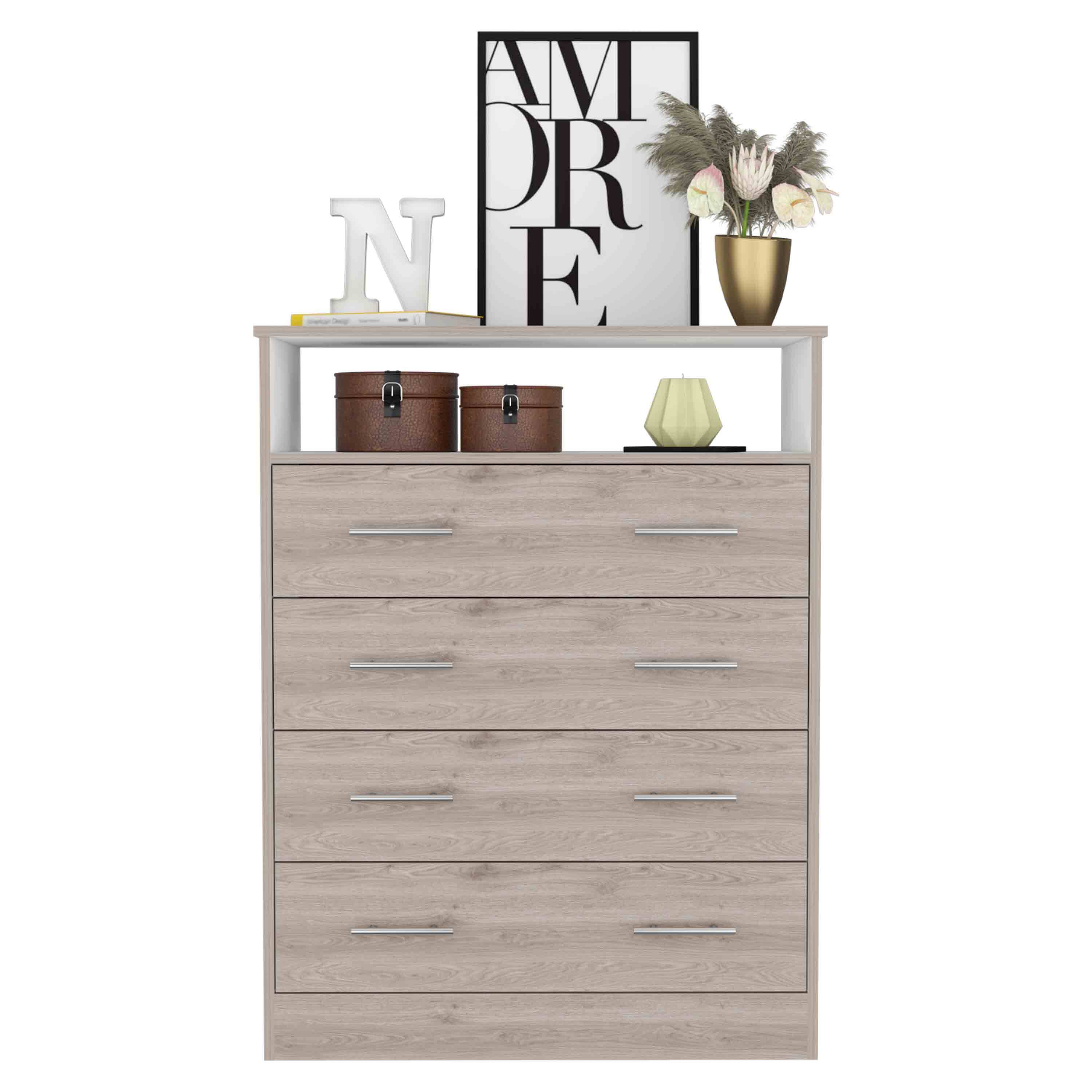 Alt View 3. TinyHomie - Four Drawer Dresser Superior Top One Open Shelf Light Gray / White - Multicolor.