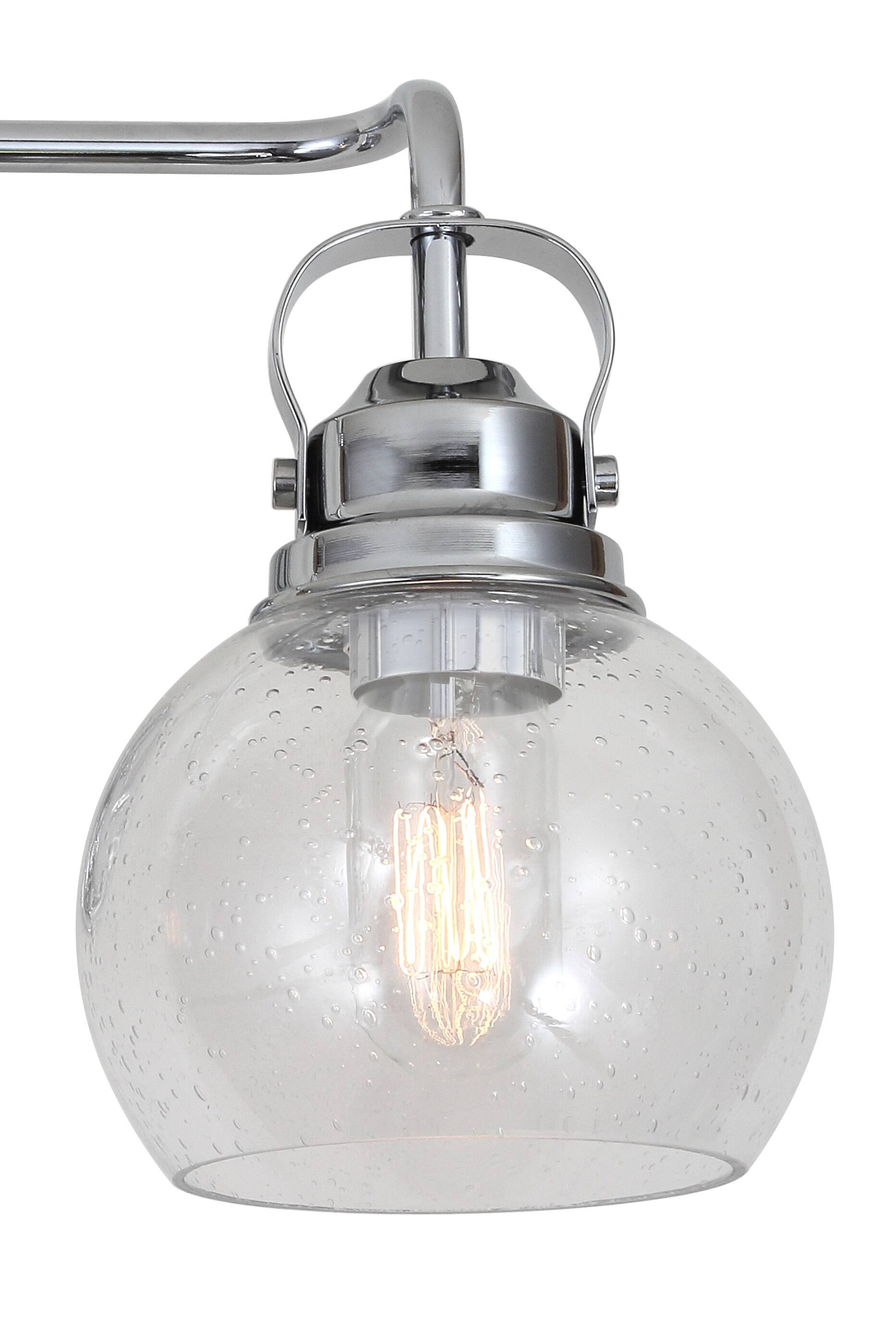 Alt View 4. Jonathan Y - Shirley 24" 3-Light Farmhouse Industrial Metal LED Vanity Light with Seeded Glass Globe Shades, Chrome - Chrome.