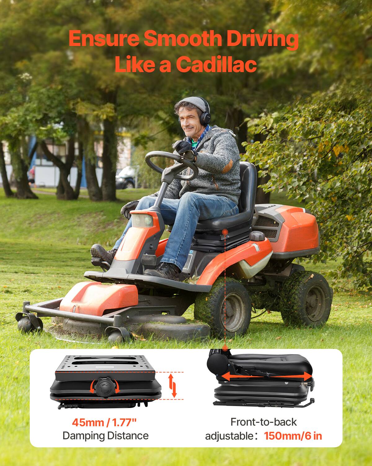 Ensure Smooth Driving Like a Cadillac

45mm / 1.77" Damping Distance

Front-to-back adjustable: 150mm / 6 in