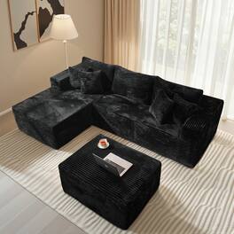 Ovios - 108" Plush Modular Sectional Sofa, L Shaped Couch with Chaise Lounge & Ottoman - Black(Left Facing)