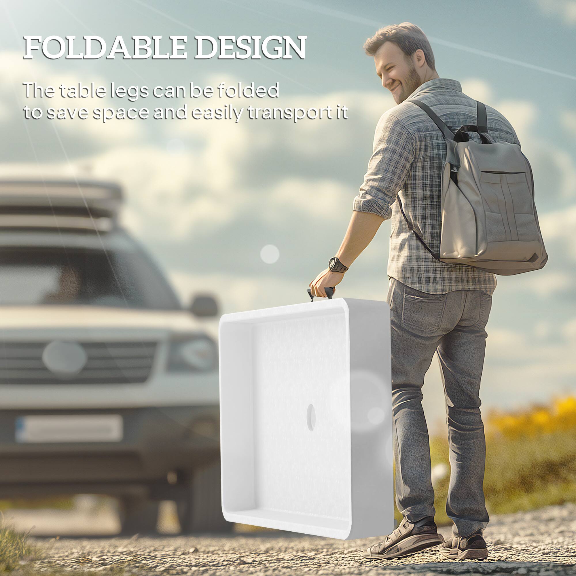 FOLDABLE DESIGN
The table legs can be folded to save space and easily transport it