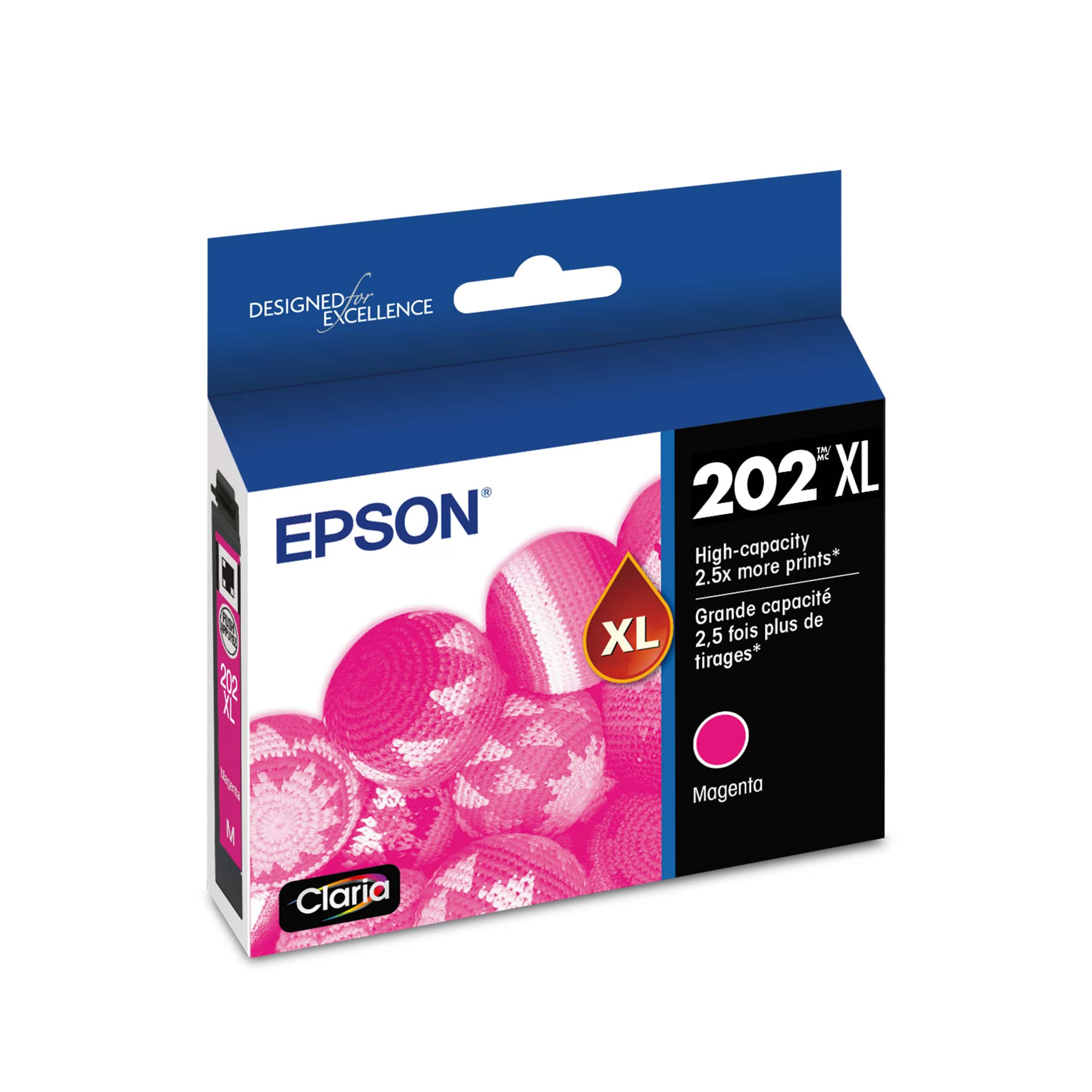 Designed for Excellence Epson COR 200 XL FAL 202 XL High-capacity prints* 2.5x more Grande capacit plus de XL 2,5 fois tirages* Beg M Claria Magenta