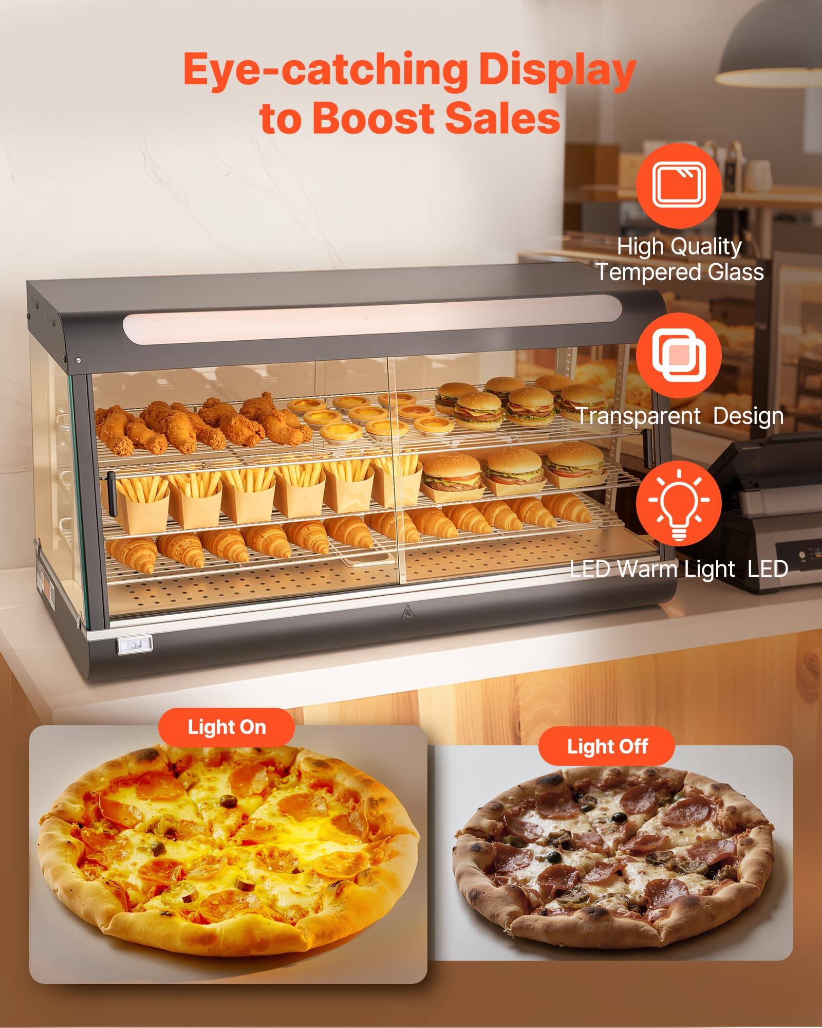 Eye-catching Display to Boost Sales

- High Quality Tempered Glass
- Transparent Design
- LED Warm Light

Light On
Light Off