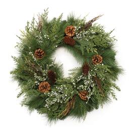 BreeBe - Mixed Pine Juniper and Pincone Wreath 24"D - Green, Brown