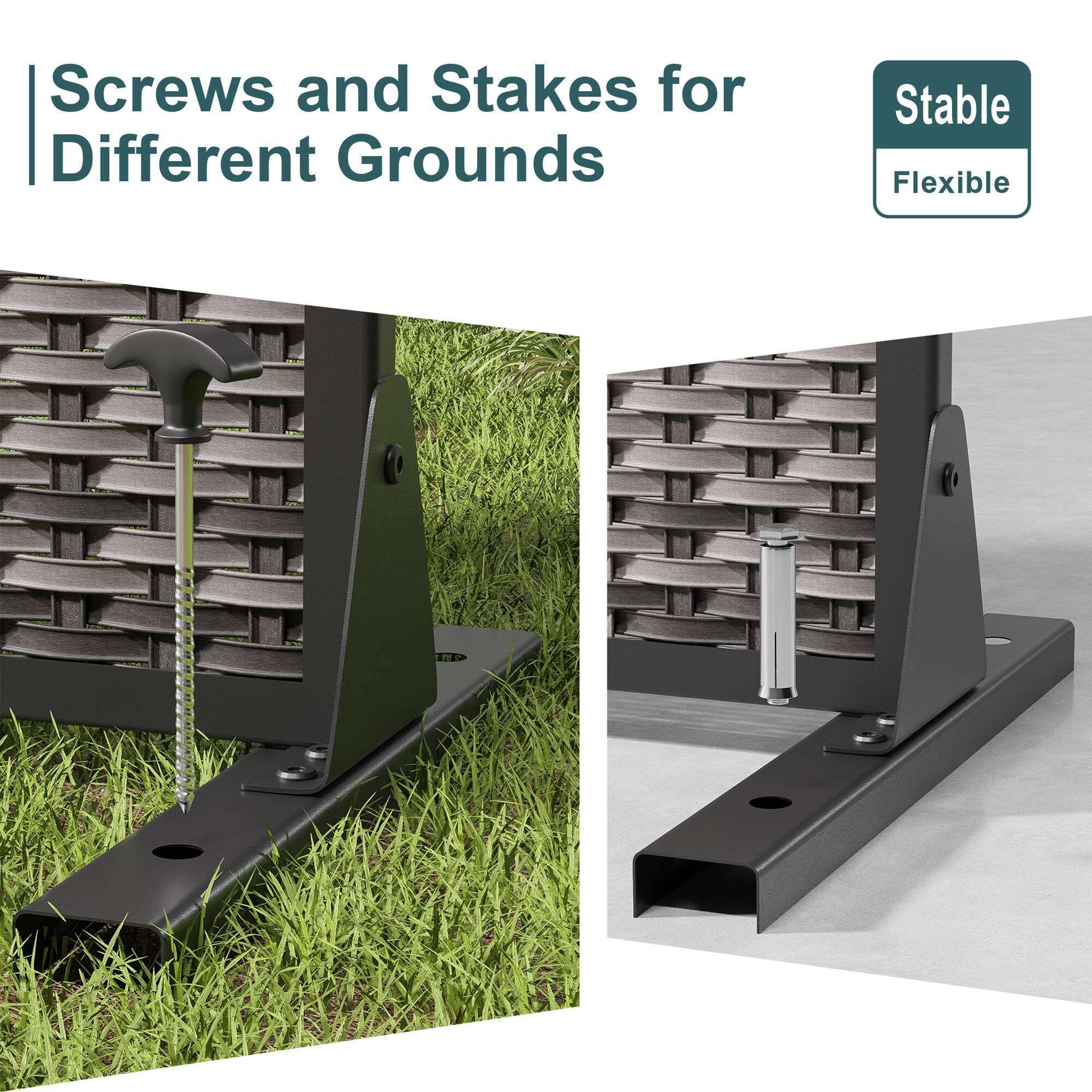 Screws and Stakes for Different Grounds

Stable Flexible