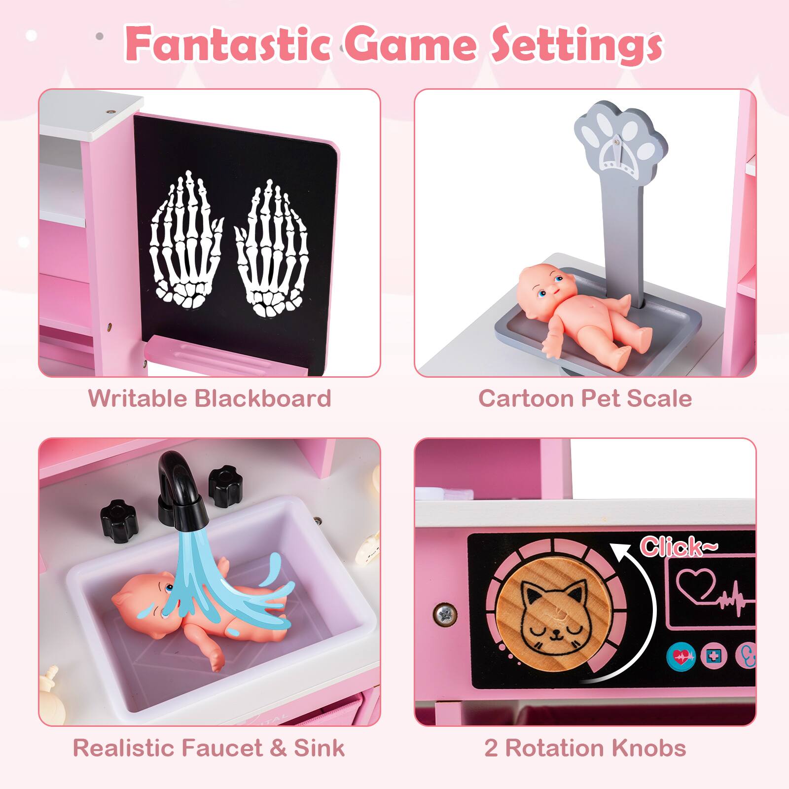 Fantastic Game Settings

- Writable Blackboard
- Cartoon Pet Scale
- Realistic Faucet & Sink
- 2 Rotation Knobs