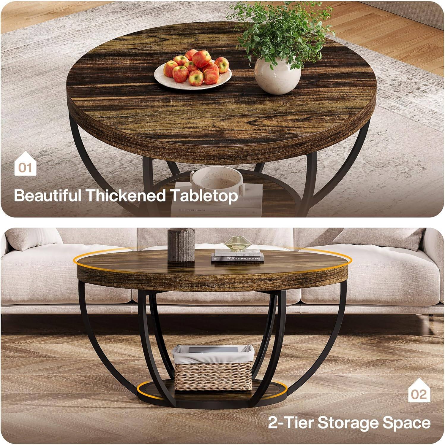 Tribesigns Coffee Table with Engineered Wood Construction, Storage ...