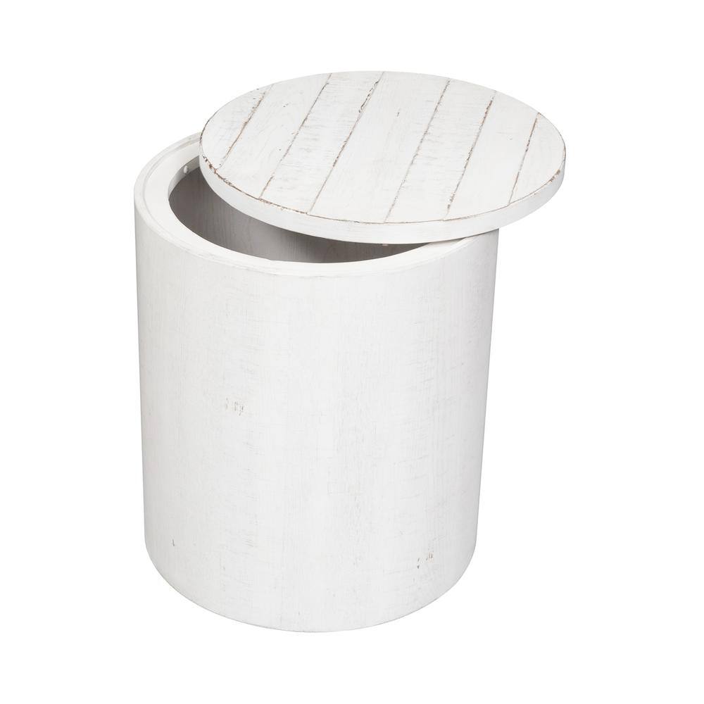 Angle. Liberty Furniture Industries - Modern Farmhouse Drum End Table in Flea Market White w/ Heavy Distressing - White.