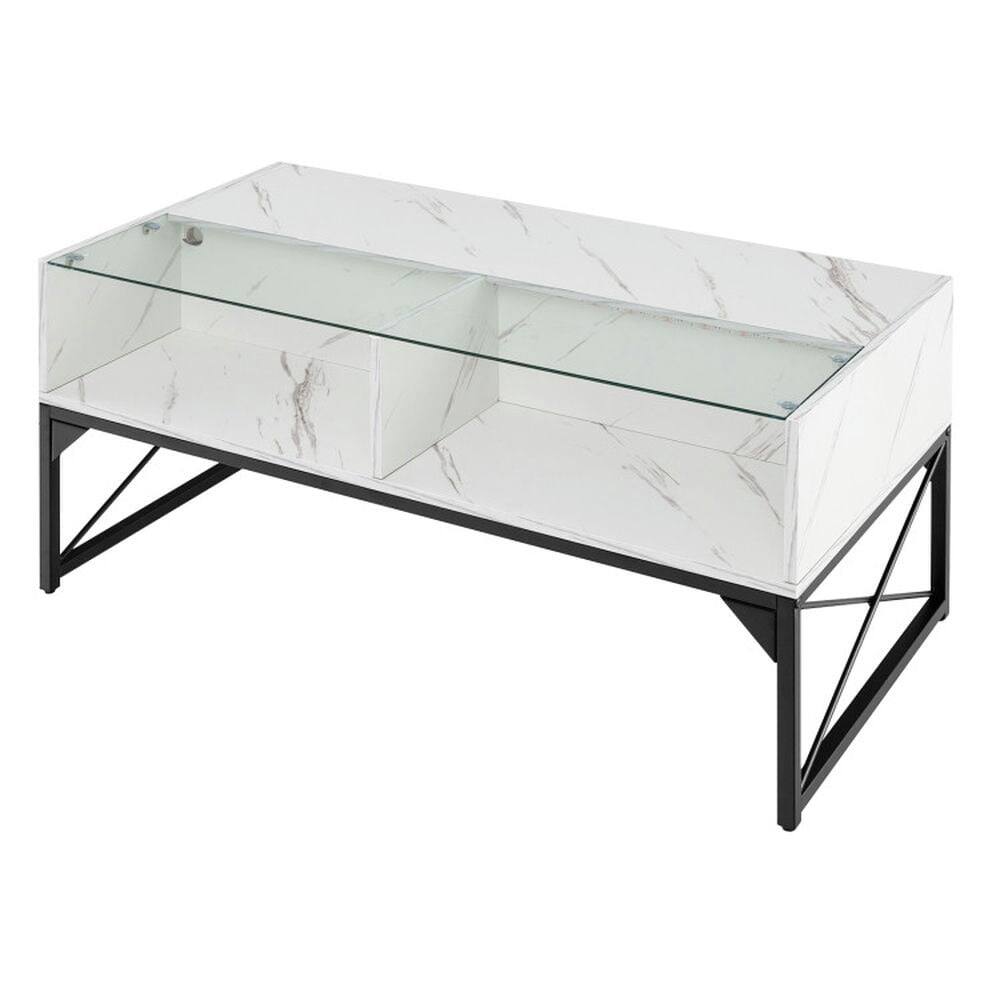 Kadyn - Coffee Table,Center Table, Modern Sofa Table Tea Table,Center Table with Faux Marble and Tempered Glass Top - White