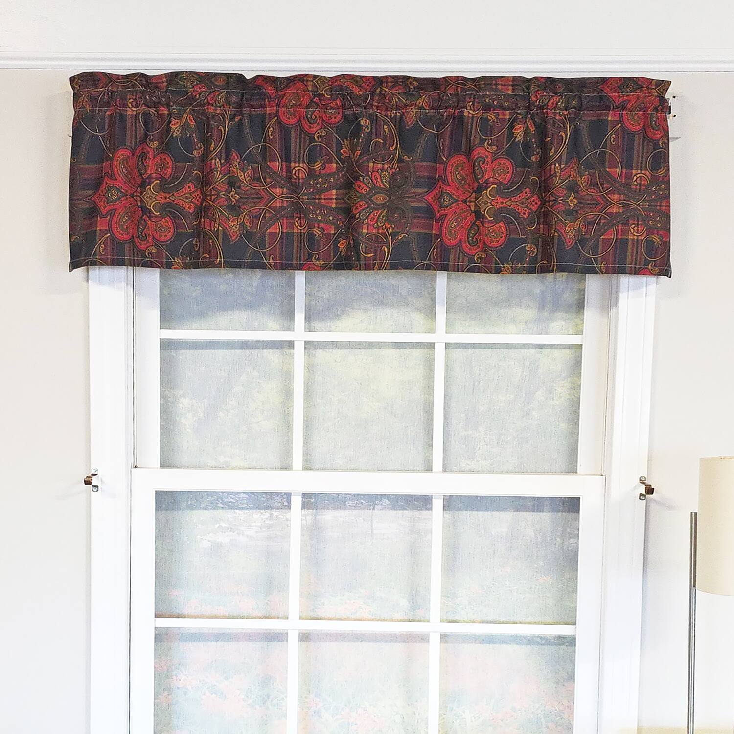 Angle. RLF Home - RLF Home 100% Cotton High Quality Espadas Tailored Window Valance with 1.5" Rod Pocket 50" W X 12" L Burgundy - Burgundy.