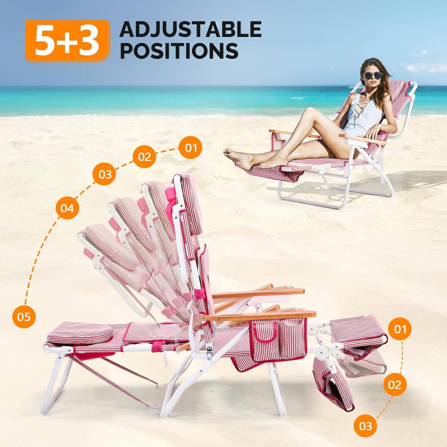 ADJUSTABLE 5+3 POSITIONS