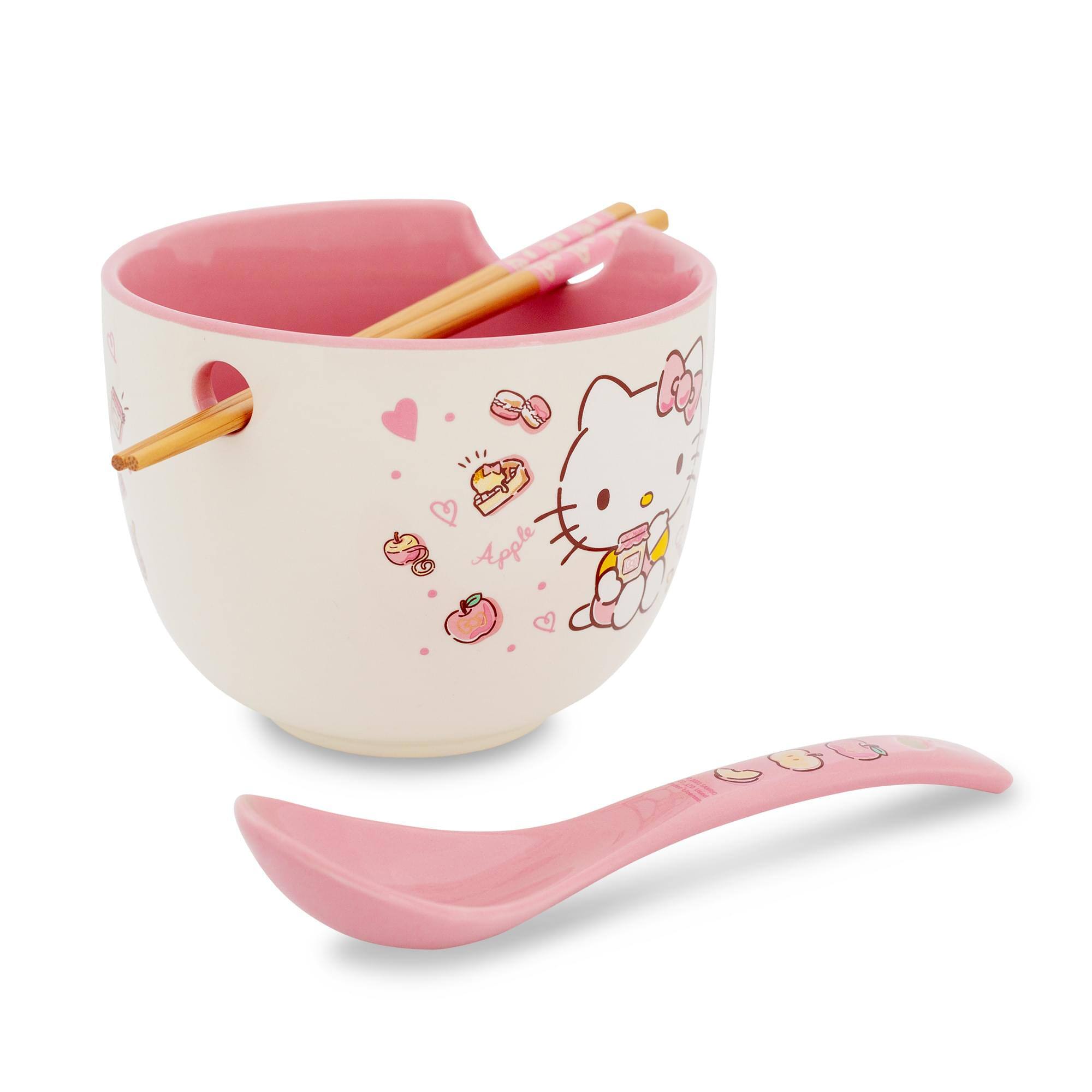 Alt View 1. Silver Buffalo - Sanrio Hello Kitty Apples and Cinnamon 20-Ounce Ramen Bowl and Chopstick Set - Pink.