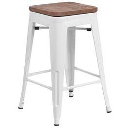 Flash Furniture - Lily 24" High Backless Metal Counter Height Stool with Square Wood Seat - White