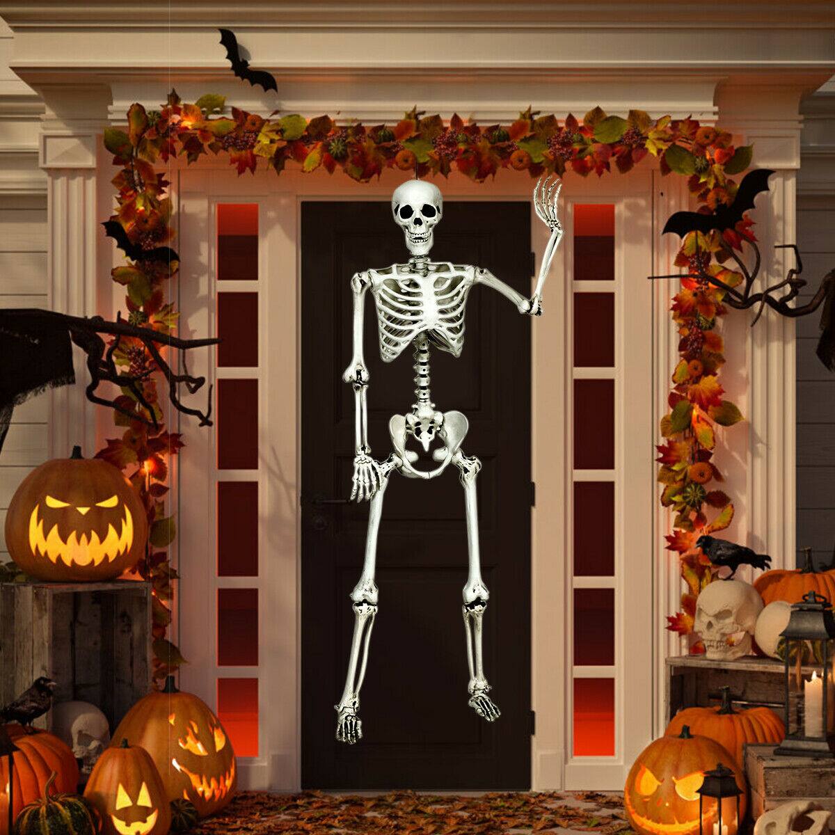 Alt View 2. Gymax - Gymax Full Body Halloween Skeleton 5.4ft Life Size w/ Hanging Rope Movable Joints - White.
