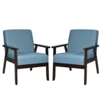 Costway - Set of 2 Fabric Accent Armchair Solid Wood Upholstered Lounge Chair - Blue - Front_Zoom