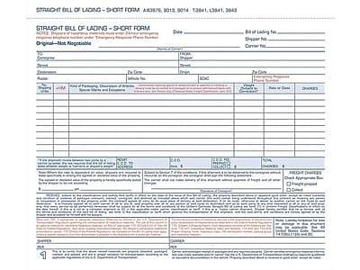 STRAIGHT BILL OF LADING - SHORT FORM  
AB3876, 9013, 9014, 13641, 13941, 2043  

STRAIGHT BILL OF LADING - SHORT FORM  
Original - Not Negotiable  

Date:  
Bill of Lading No:  
Shipper's No:  
Consignee:  
Notify:  
Port of Loading:  
Port of Discharge:  
Consignee:  
Port of Destination:  
Vessel:  
Voyage No:  
Description of Goods:  
Quantity:  
Kind of Packaging:  
Description of Marks and Numbers:  
Freight:  
Terms of Delivery:  
Dunnage:  

NOTICE: Documents of this nature are not negotiable unless endorsed by the shipper or his agent.  
Original - Not Negotiable  

Shipper:  
Consignee:  
Notify:  
Port of Loading:  
Port of Discharge:  
Port of Destination:  
Vessel:  
Voyage No:  
Description of Goods:  
Quantity:  
Kind of Packaging:  
Description of Marks and Numbers:  
Freight:  
Terms of Delivery:  
Dunnage:  

NOT