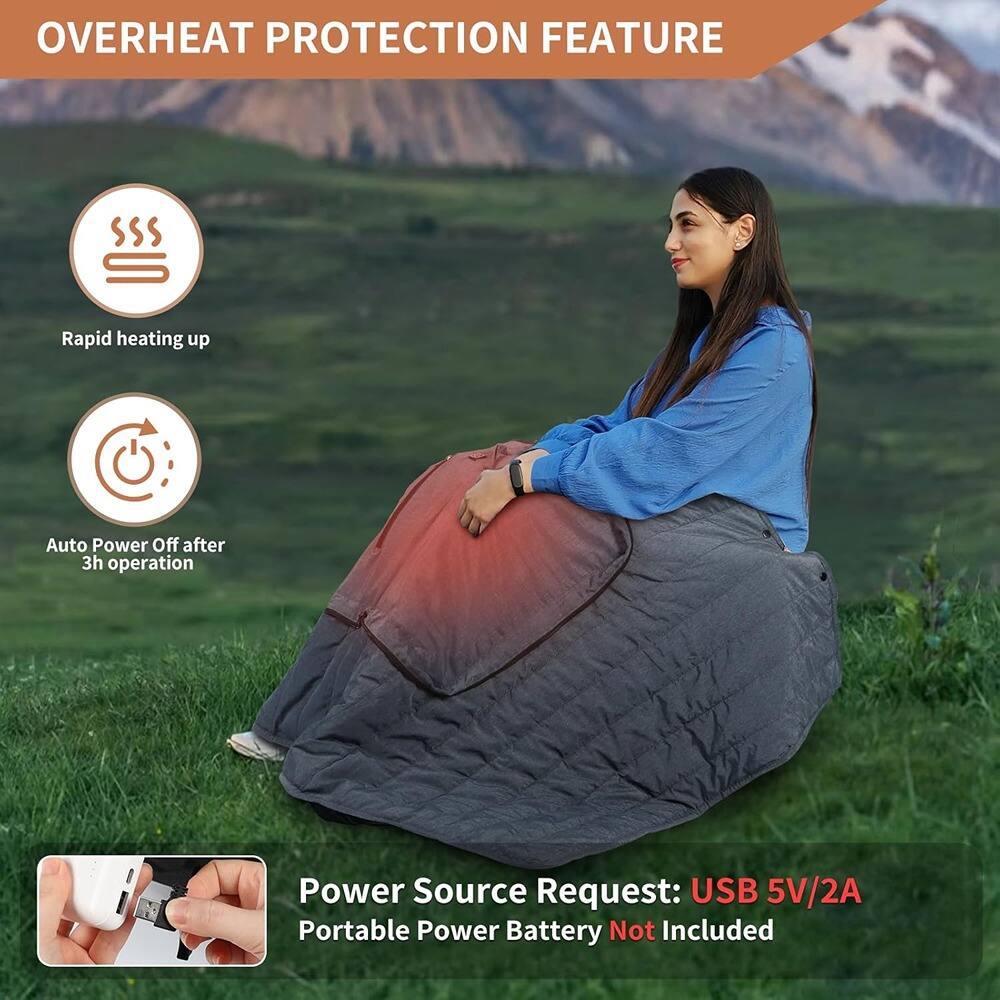 **OVERHEAT PROTECTION FEATURE**

- Rapid heating up
- Auto Power Off after 3h operation

**Power Source Request: USB 5V/2A**

Portable Power Battery Not Included
