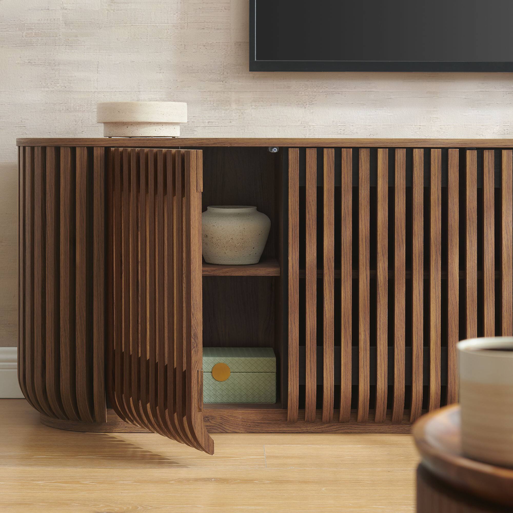 Alt View 2. Modway - Fortitude 75" Curved Sideboard Storage Cabinet by Modway - Walnut.