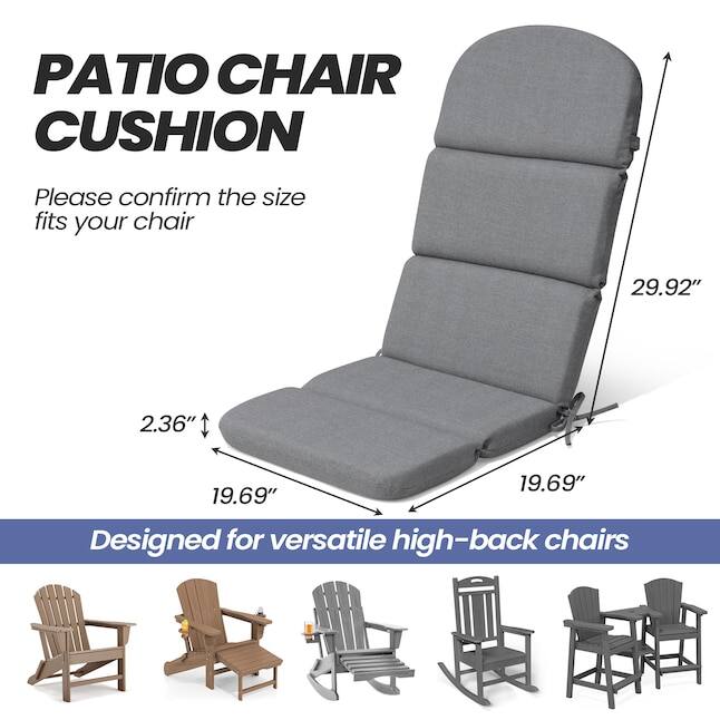 PATIO CHAIR CUSHION

Please confirm the size fits your chair

29.92" 2.36" 19.69" 19.69"

Designed for versatile high-back chairs