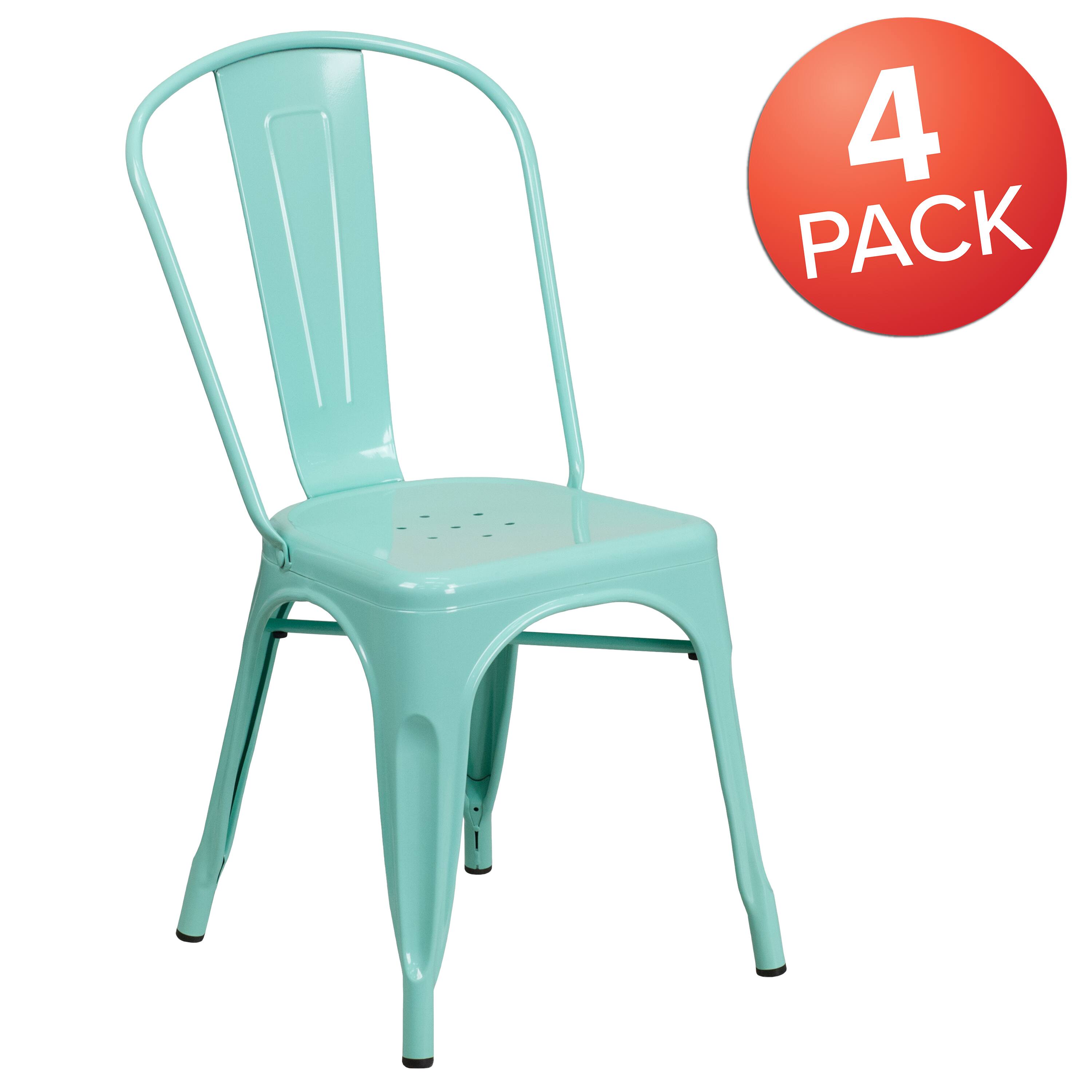 Alt View 1. Emma + Oliver - Commercial Grade 4 Pack Metal Indoor-Outdoor Stackable Chair - Mint Green.