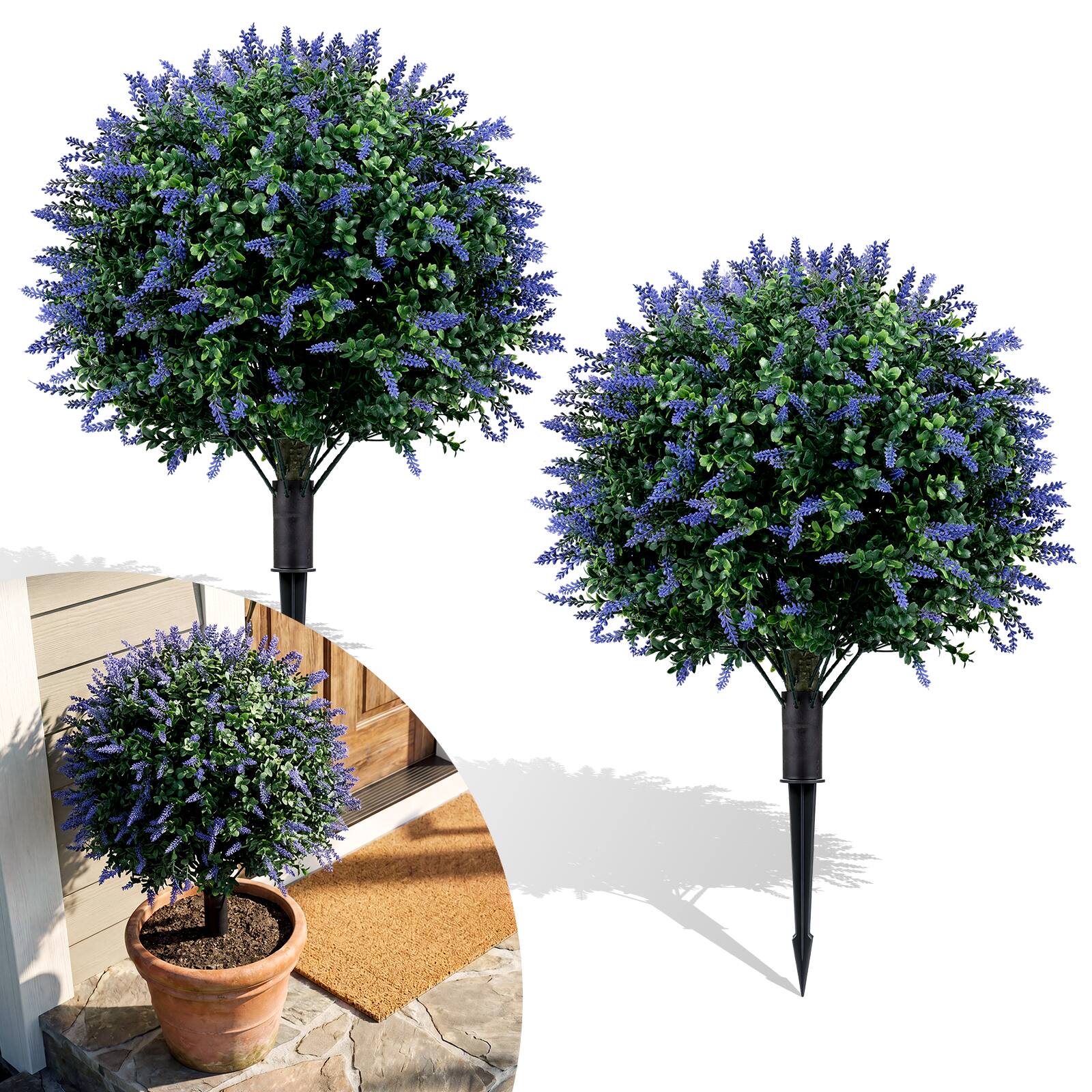 Alt View 9. Costway - Costway 2 Pack Artificial Lavender Boxwood Topiary Ball Trees, Faux Floral Shrubs, Patio - Green & Purple & Black.