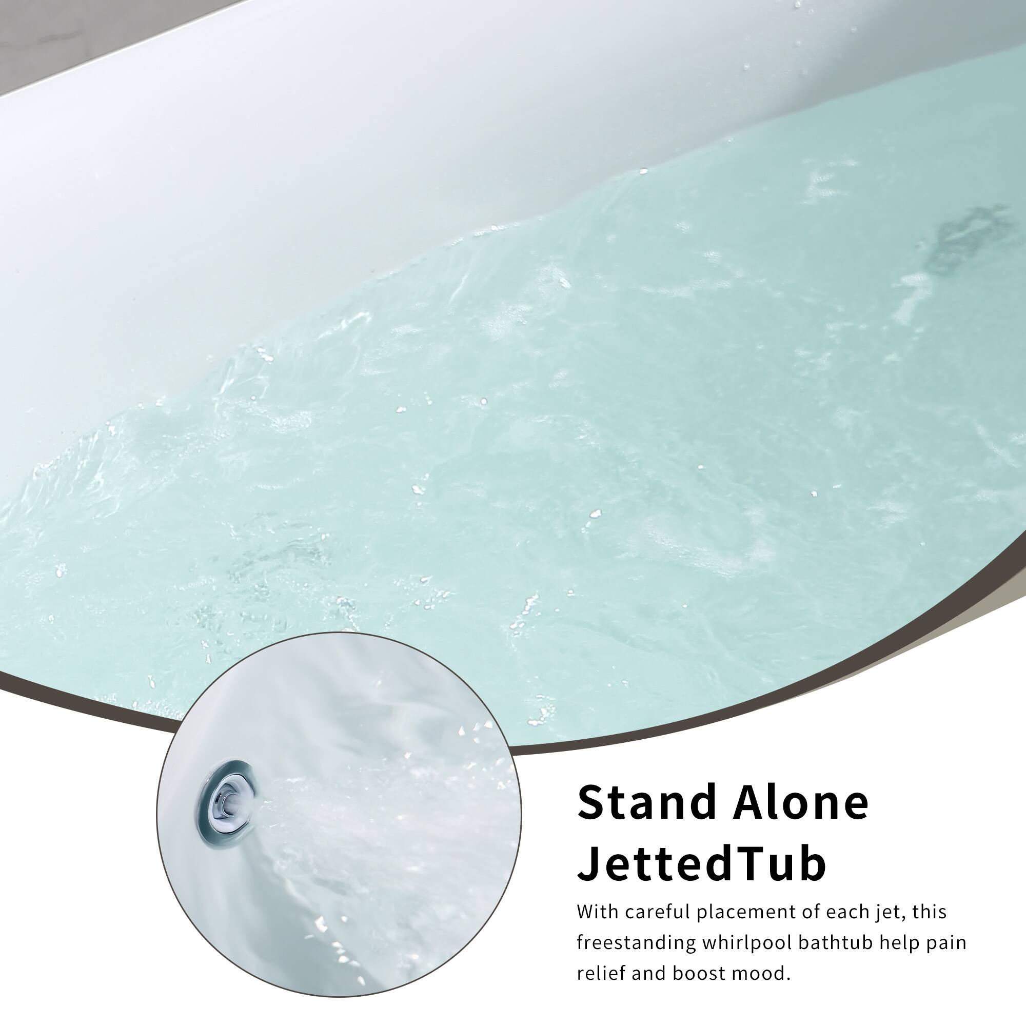Stand Alone Jetted Tub

With careful placement of each jet, this freestanding whirlpool bathtub helps with pain relief and boosts mood.