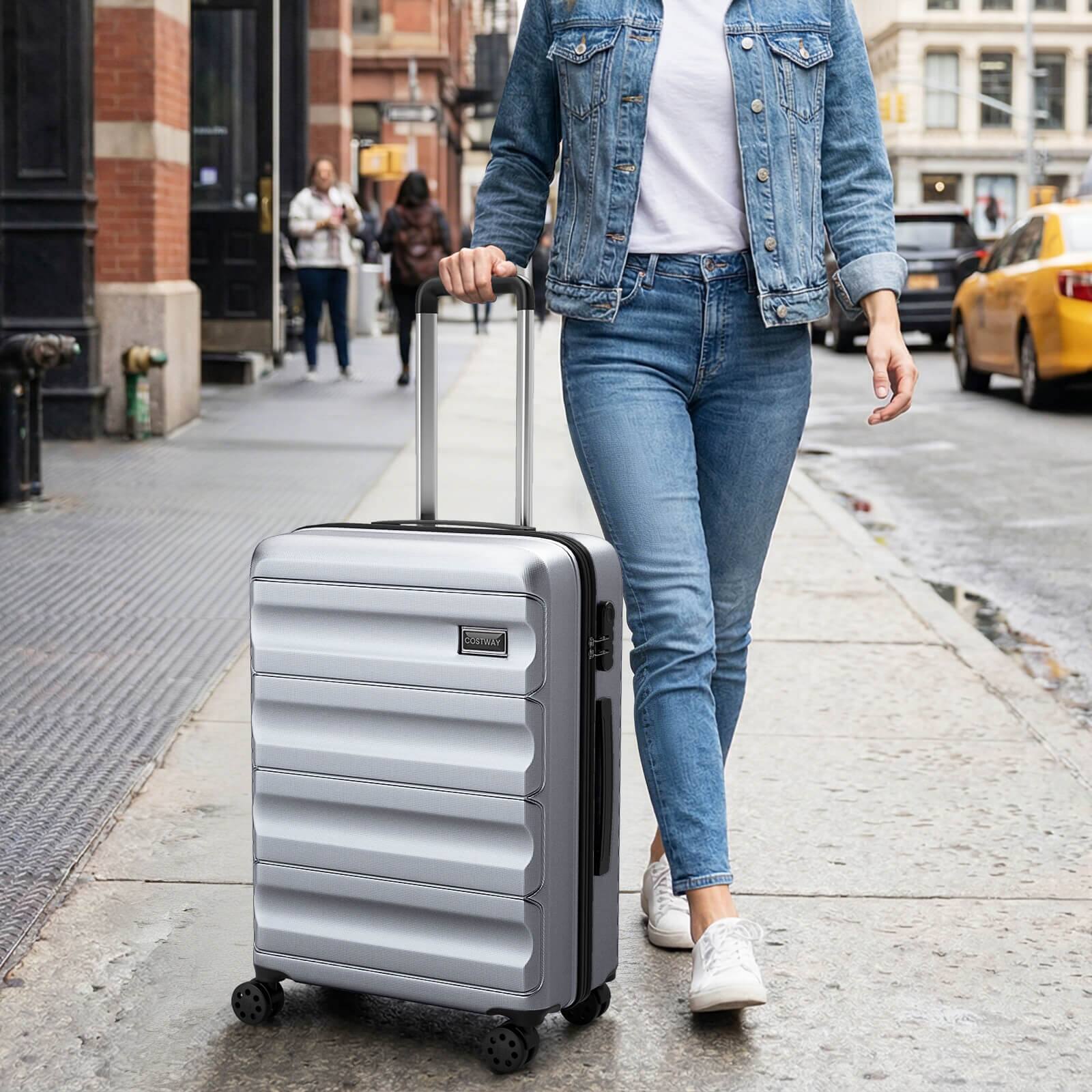 Alt View 3. Costway - Costway 3 PCS Hardside Luggage Set (20/24/28 Inch) with 8-Spinner Wheels, 3-Digital Lock - Gray.