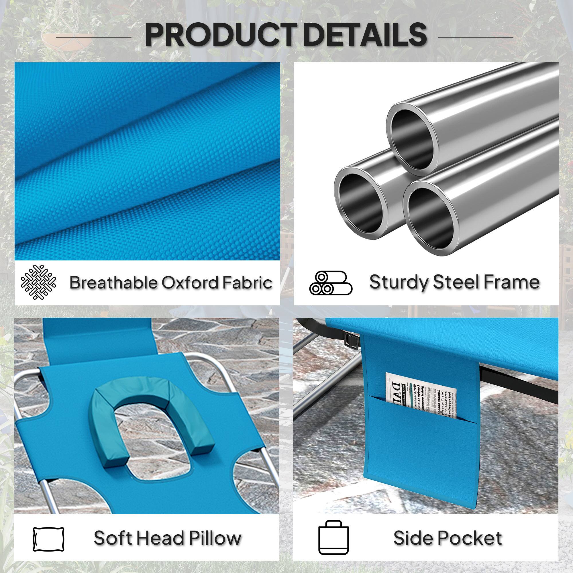 PRODUCT DETAILS

- Breathable Oxford Fabric
- Sturdy Steel Frame
- Soft Head Pillow
- Side Pocket