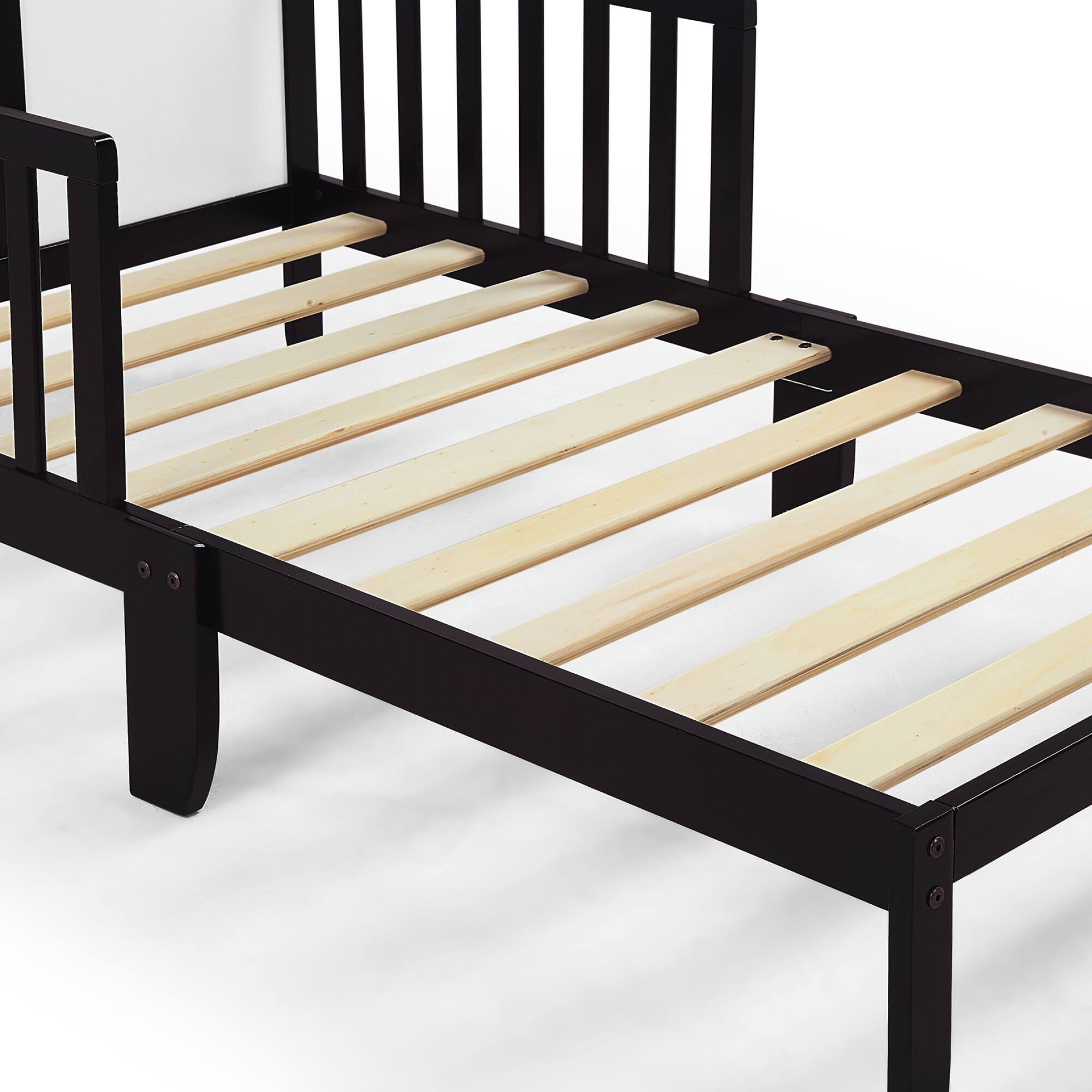 Back. GOODSILO - Solid Wood Toddler Bed with Safety Rails and Low-Profile Design for Secure Sleeping Environment - Espresso.