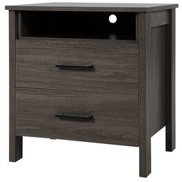Boyel Living - Modern Wood Grain Nightstand with Cable Hole and Open Compartment - Walnut Brown