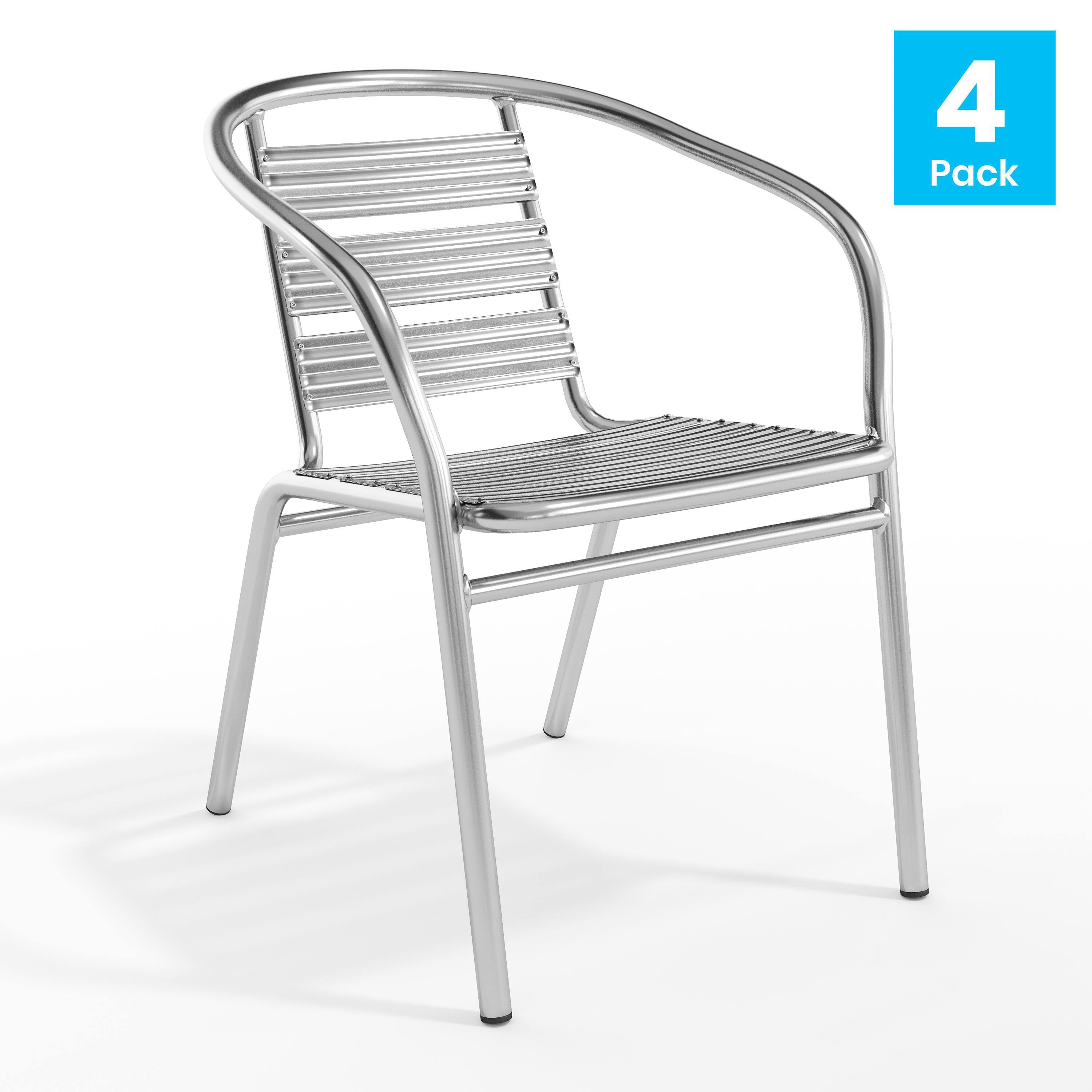 Alt View 1. Emma + Oliver - 4 Pack Heavy Duty Aluminum Commercial Indoor-Outdoor Restaurant Stack Chair with Triple Slat Back - Aluminum.