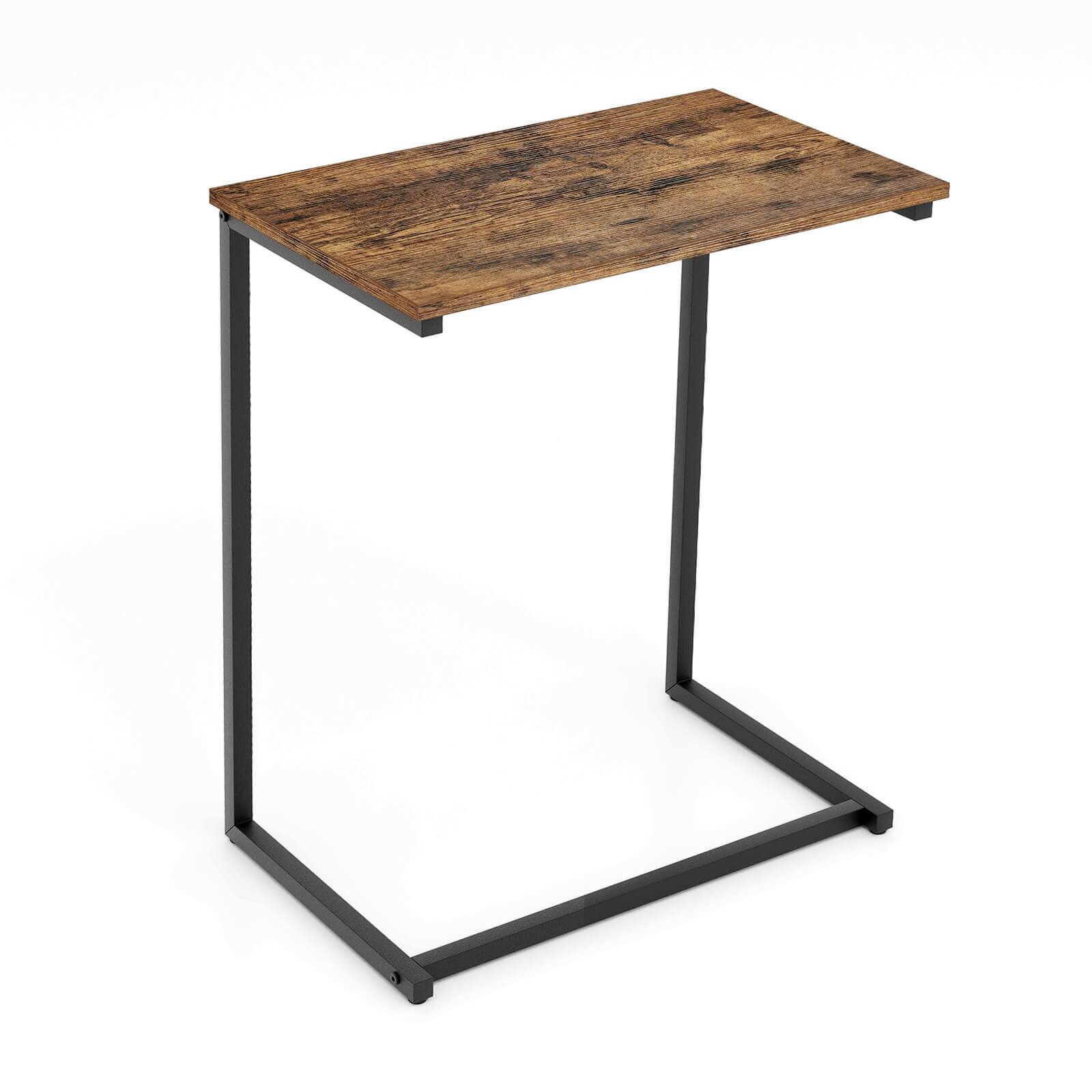 Alt View 9. Costway - Costway C-shaped End Side Coffee Tray Sofa Table Laptop TV Snack Stand W/ Metal Frame - Rustic Brown.