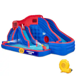 Sunny & Fun - Deluxe Adventure Inflatable Water Slide Park with Climbing Wall, 2 Slides & Splash Pool