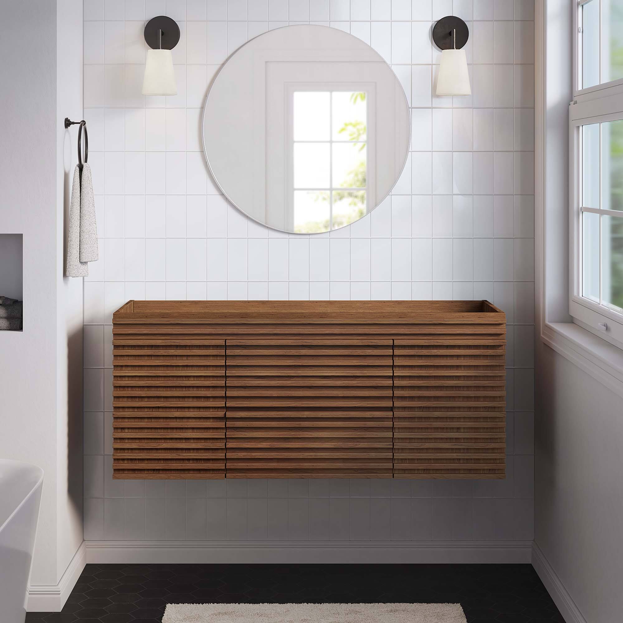 Left. Modway - Render 48" Wall-Mount Bathroom Cabinet Basin Not Included by Modway - Walnut.