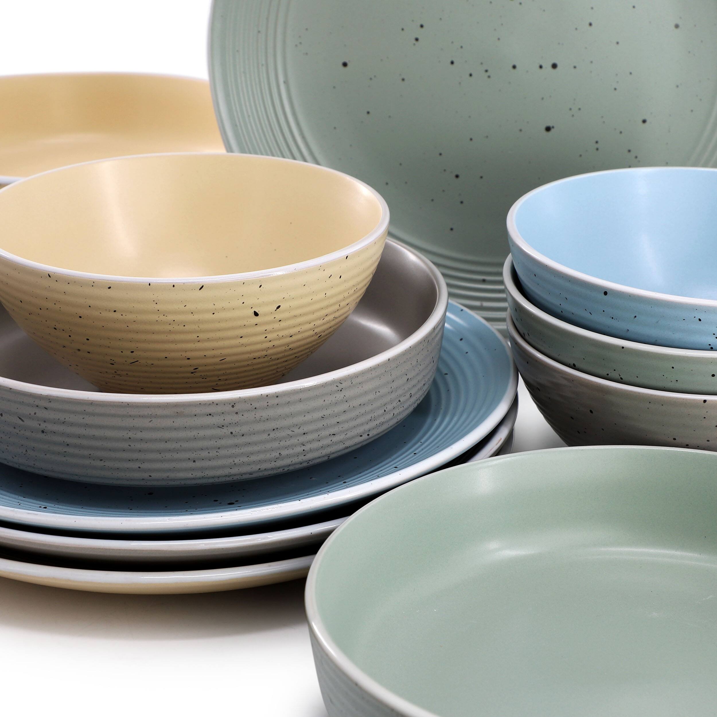 Alt View 5. Elama - Elama Emilia 16 Piece Assorted Double Bowl Stoneware Dinnerware Set in Speckled Multi-Color - Multi.