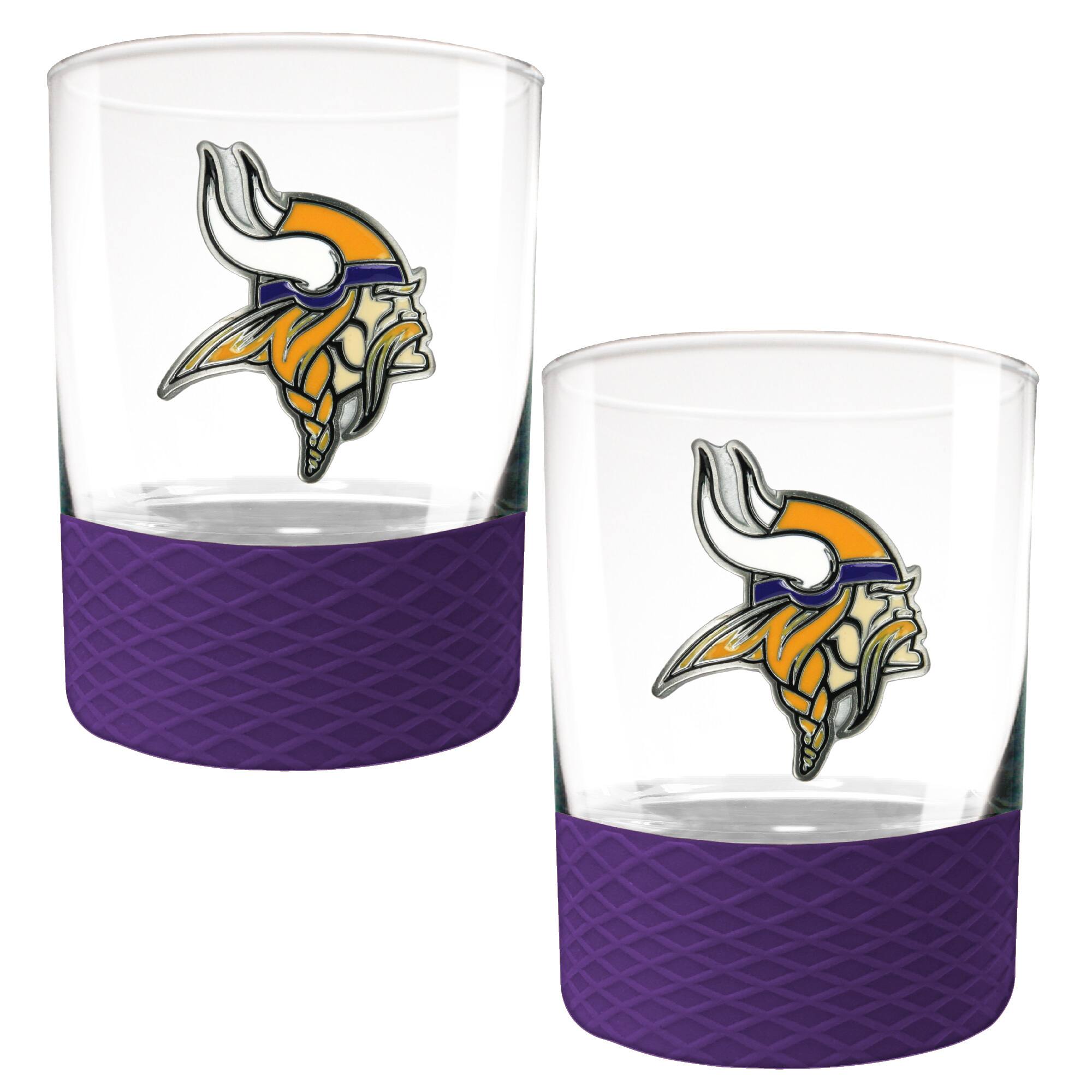Front. Great American Products - Minnesota Vikings 2-Pack 14oz. Rocks Glass Set with Silcone Grip - Purple.