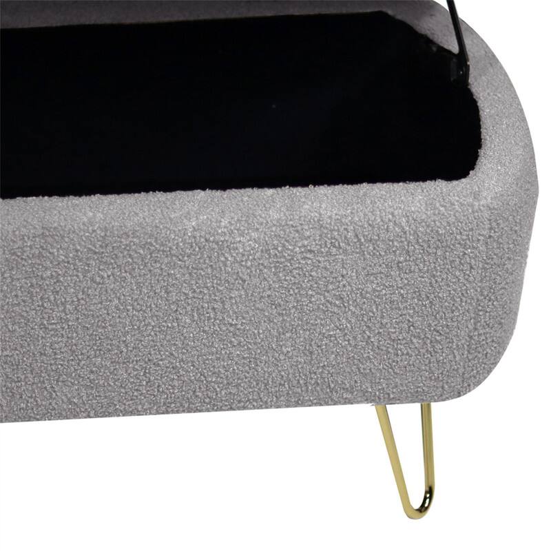 Alt View 7. HTUTWOO - Storage Ottoman Bench for Bedroom - Faux Fur Upholstered Bench with Gold Legs, Padded Storage Bench for Living Room - Grey.
