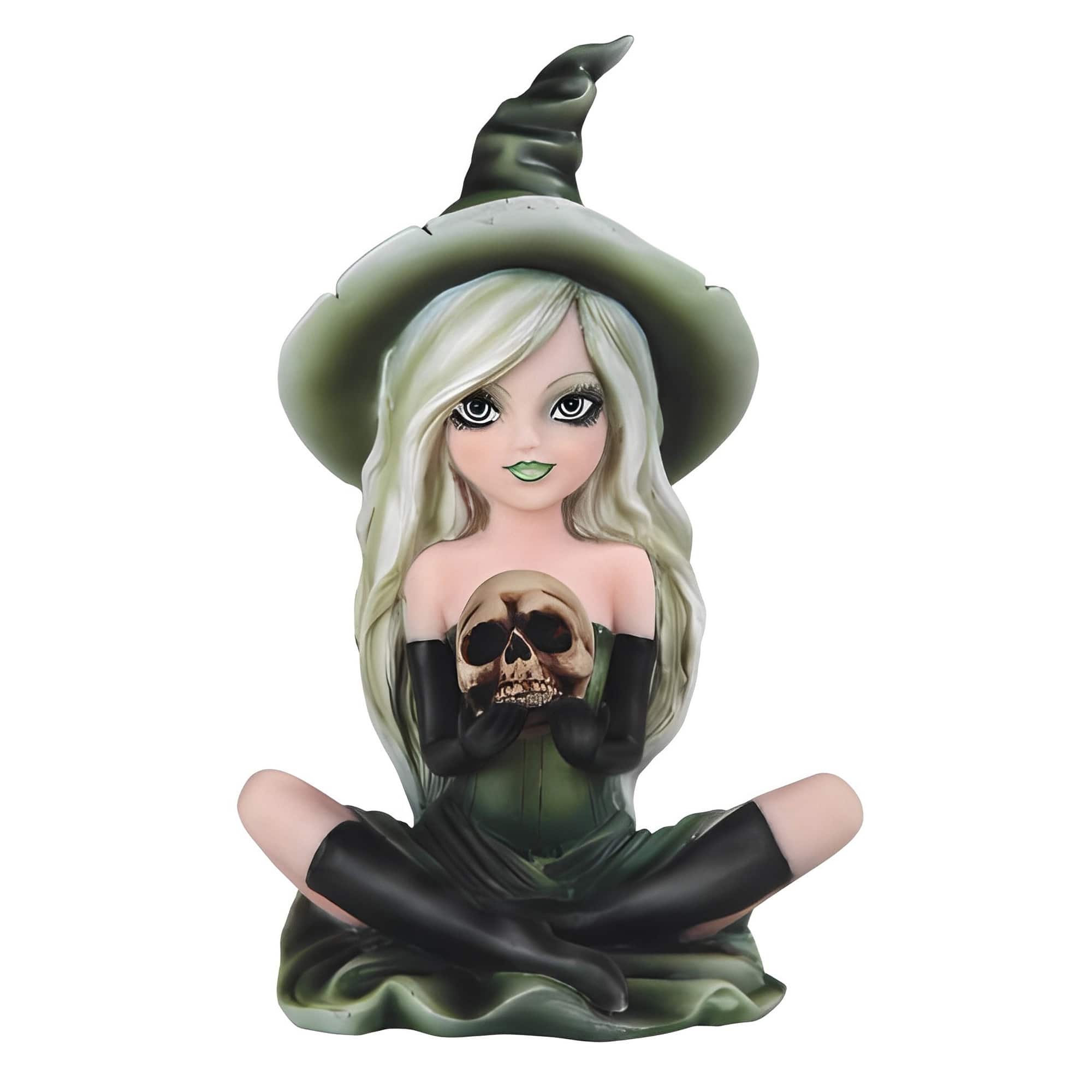 FC Design - 6.5"H Witch Girl with Skull Figurine Statue Desk Tabletop Home Decor Gift - Multi-Color
